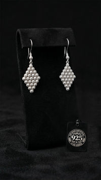 925 Sterling Silver Traditional Filigree Midyat Fertility Series Tile Dangle Hook Earrings - Large