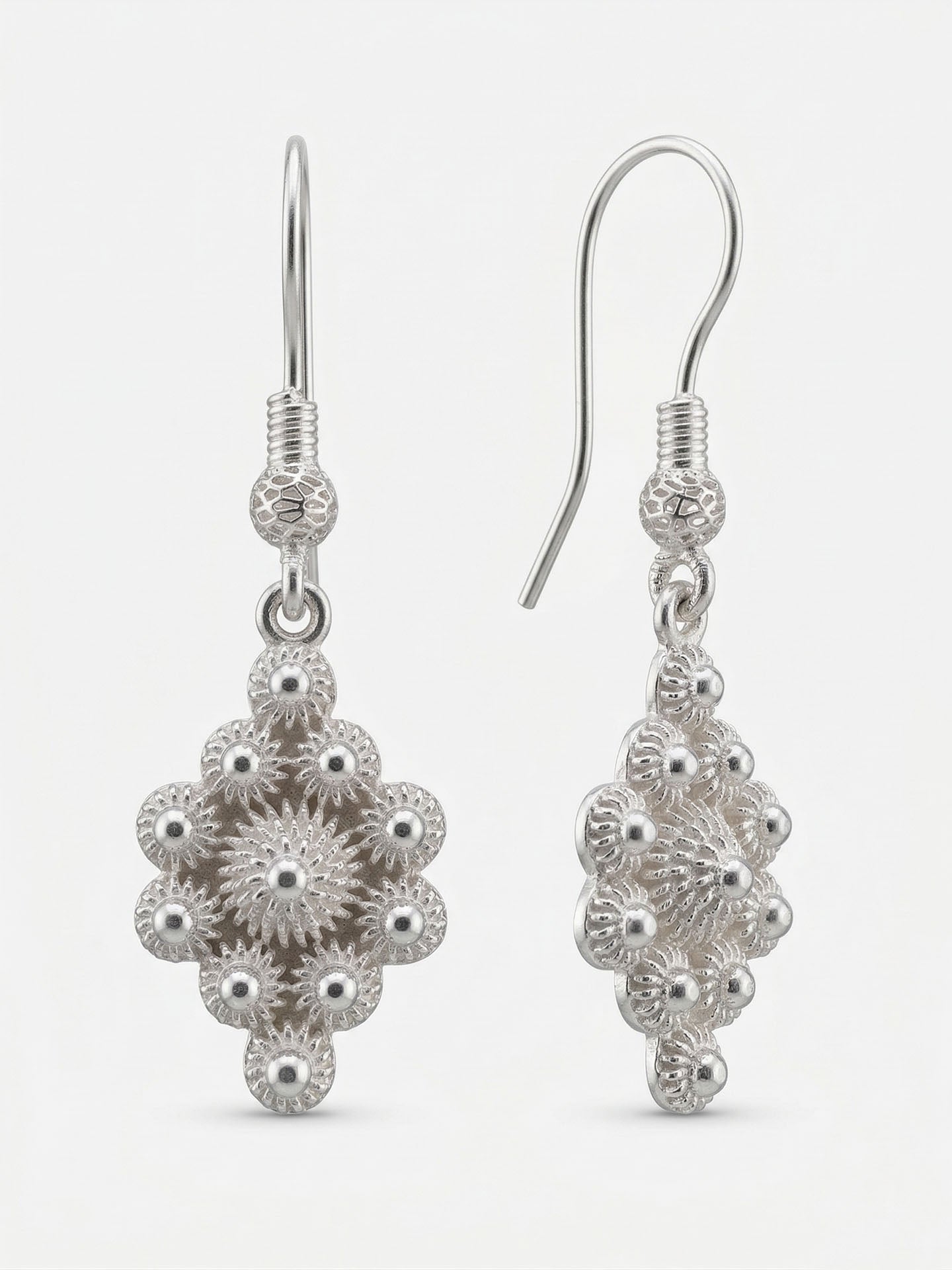 Traditional Filigree Midyat Heritage Marquise Dangle Hook Earrings Silver
