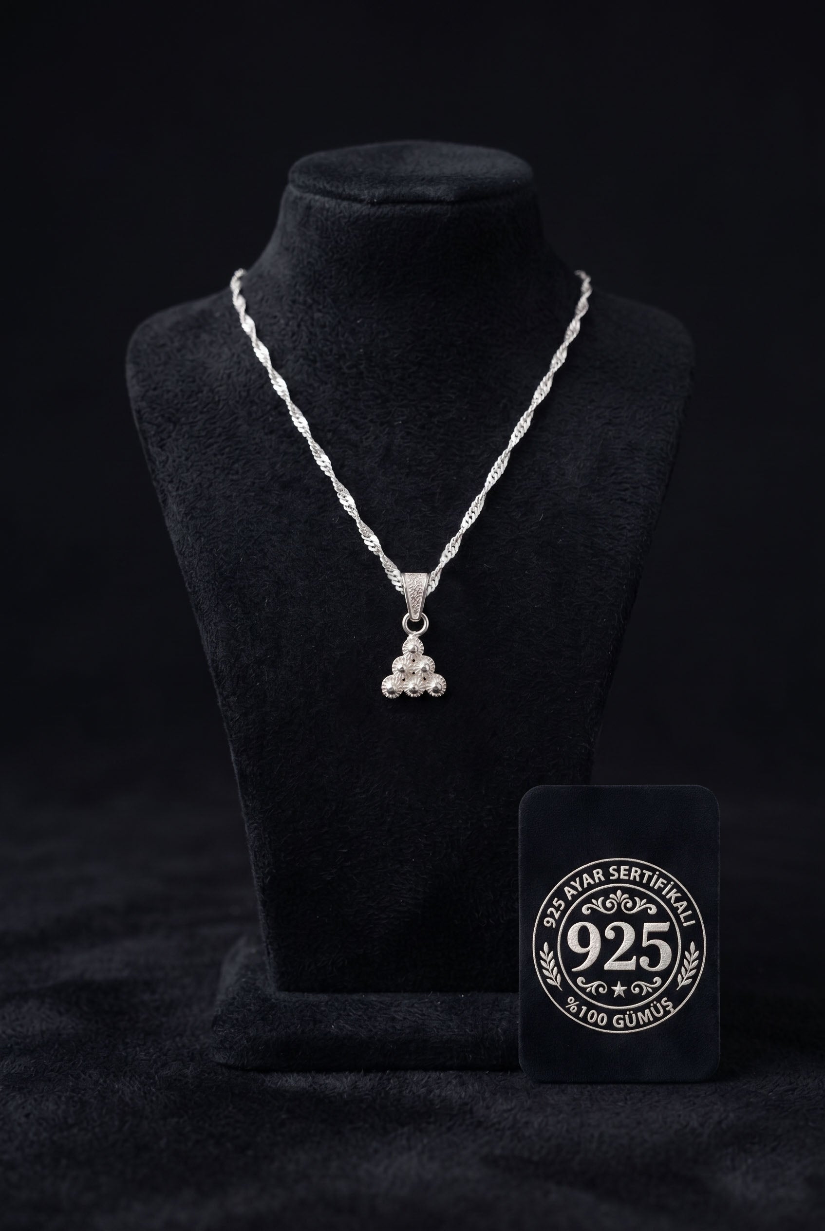 925 Sterling Silver Traditional Filigree Midyat Prosperity Series Triangle Minimal Silver Necklace