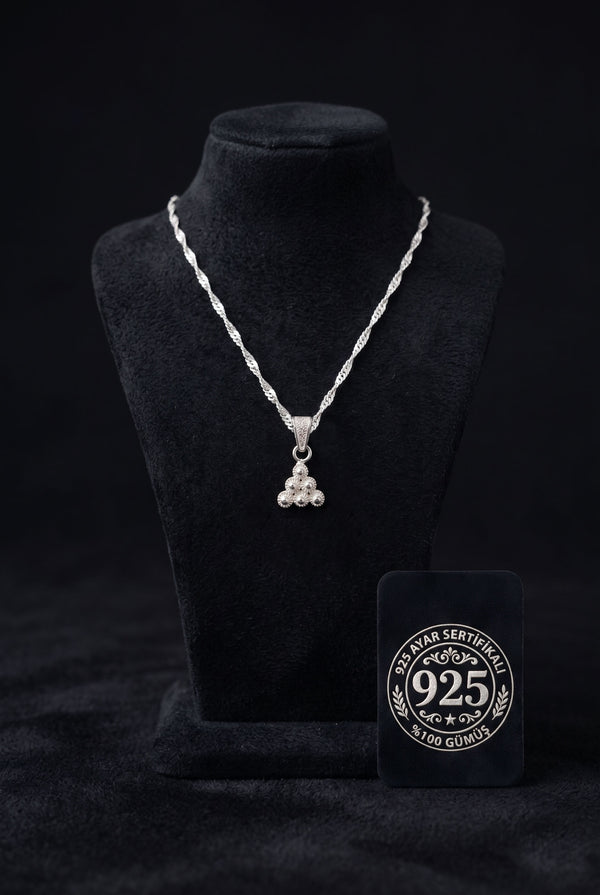 925 Sterling Silver Traditional Filigree Midyat Prosperity Series Triangle Minimal Silver Necklace