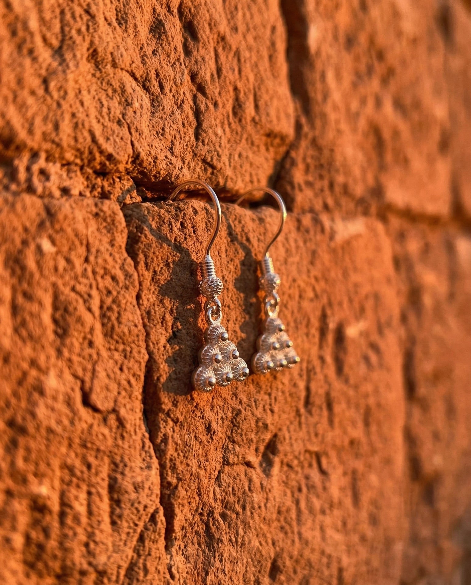 Traditional Filigree Midyat Heritage Triangle Dangle Hook Earrings Silver