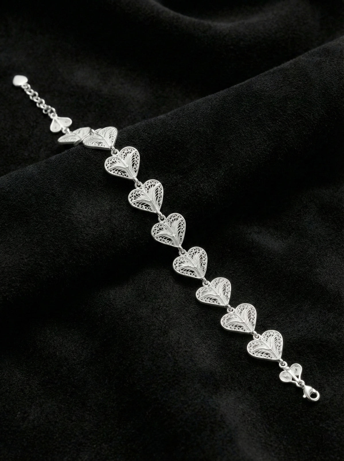 Filigree Heart Link Bracelet (Adjustable) in 925 sterling silver - view 2