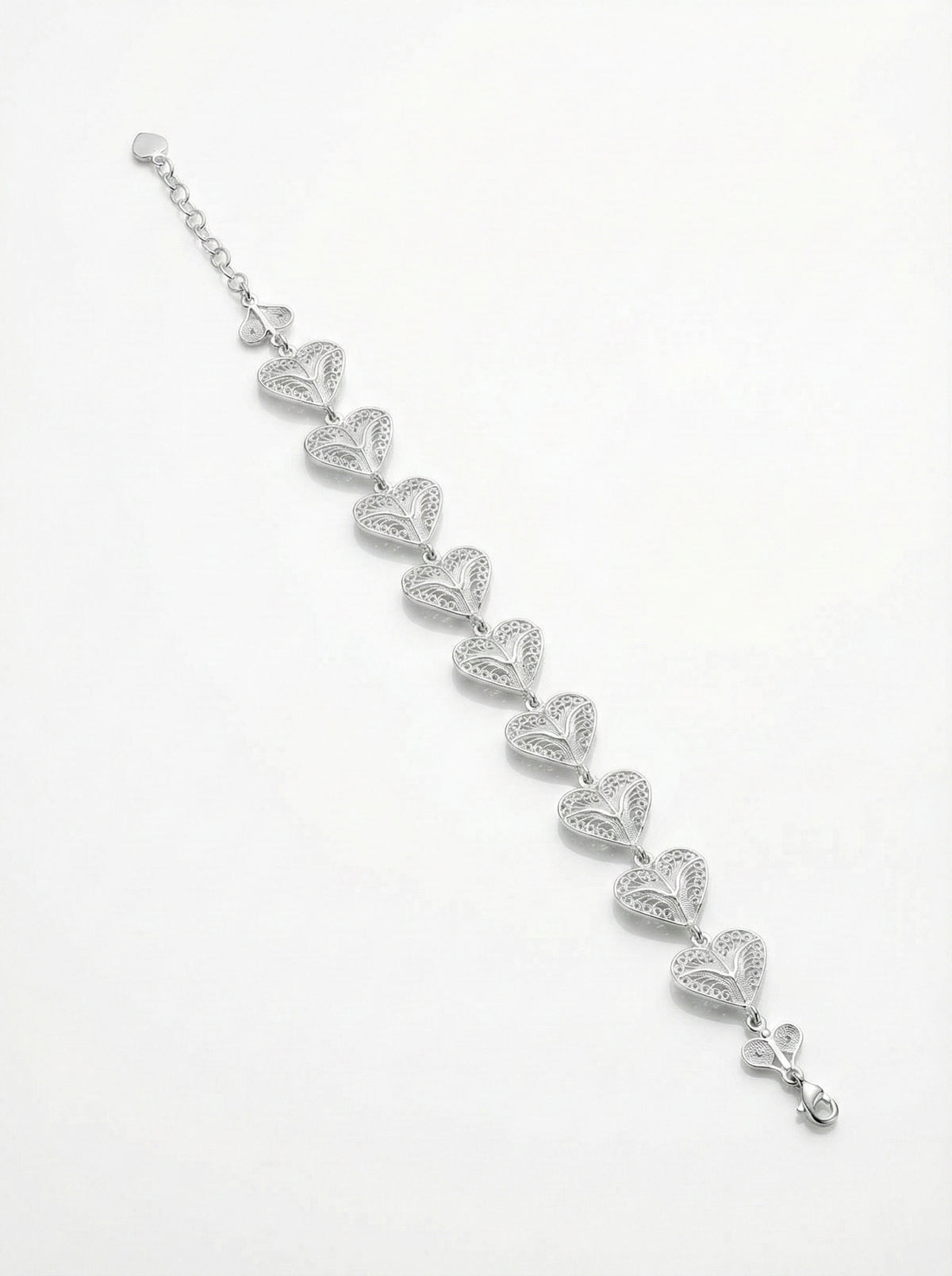 Filigree Heart Link Bracelet (Adjustable) in 925 sterling silver - view 5