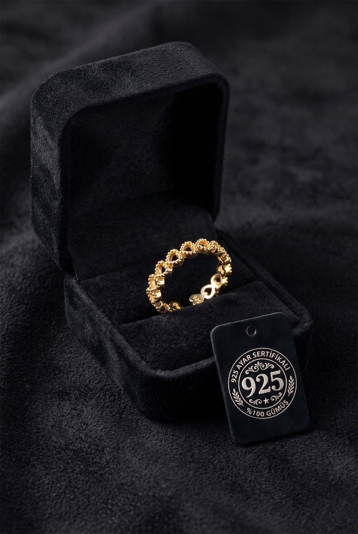 18K Gold Herz Eternity Ring - Verstellbar | 925 Silber