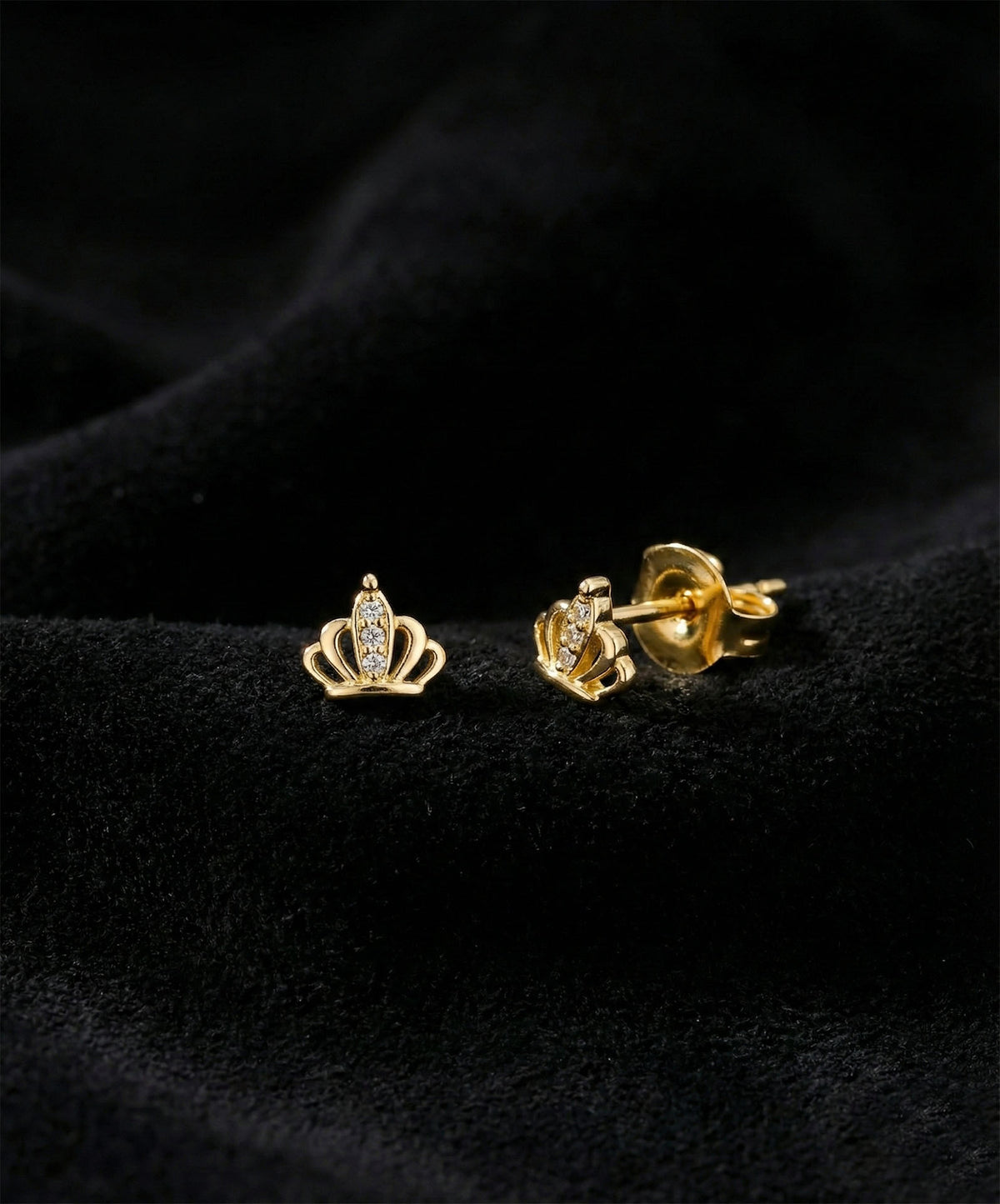 Gold Plated Crown Zircon Stud Earrings in 925 sterling silver