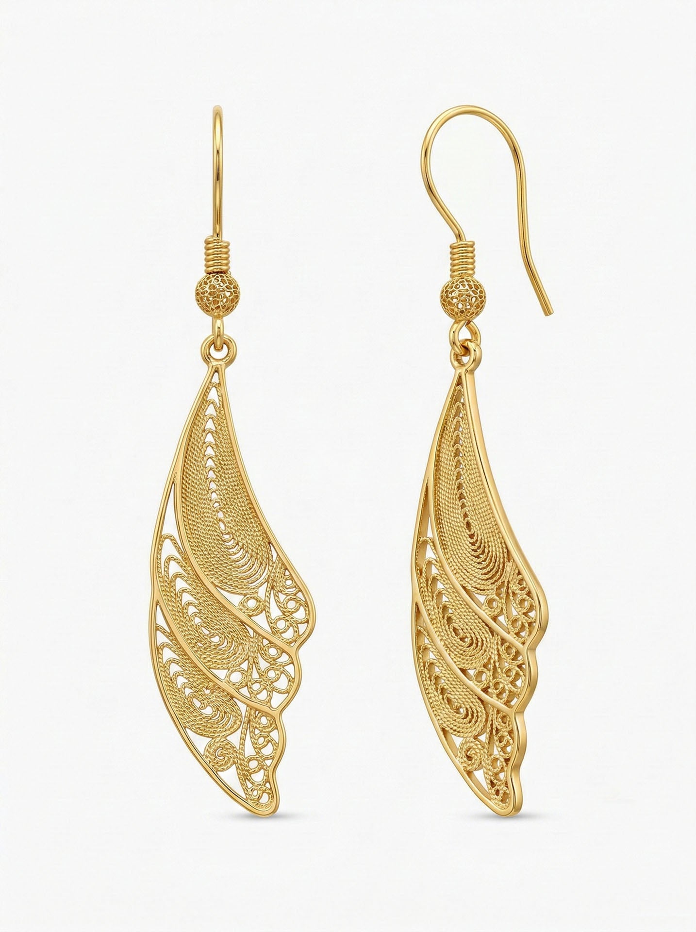 925 Sterling Silver Gold Plated Traditional Filigree Wing Earrings