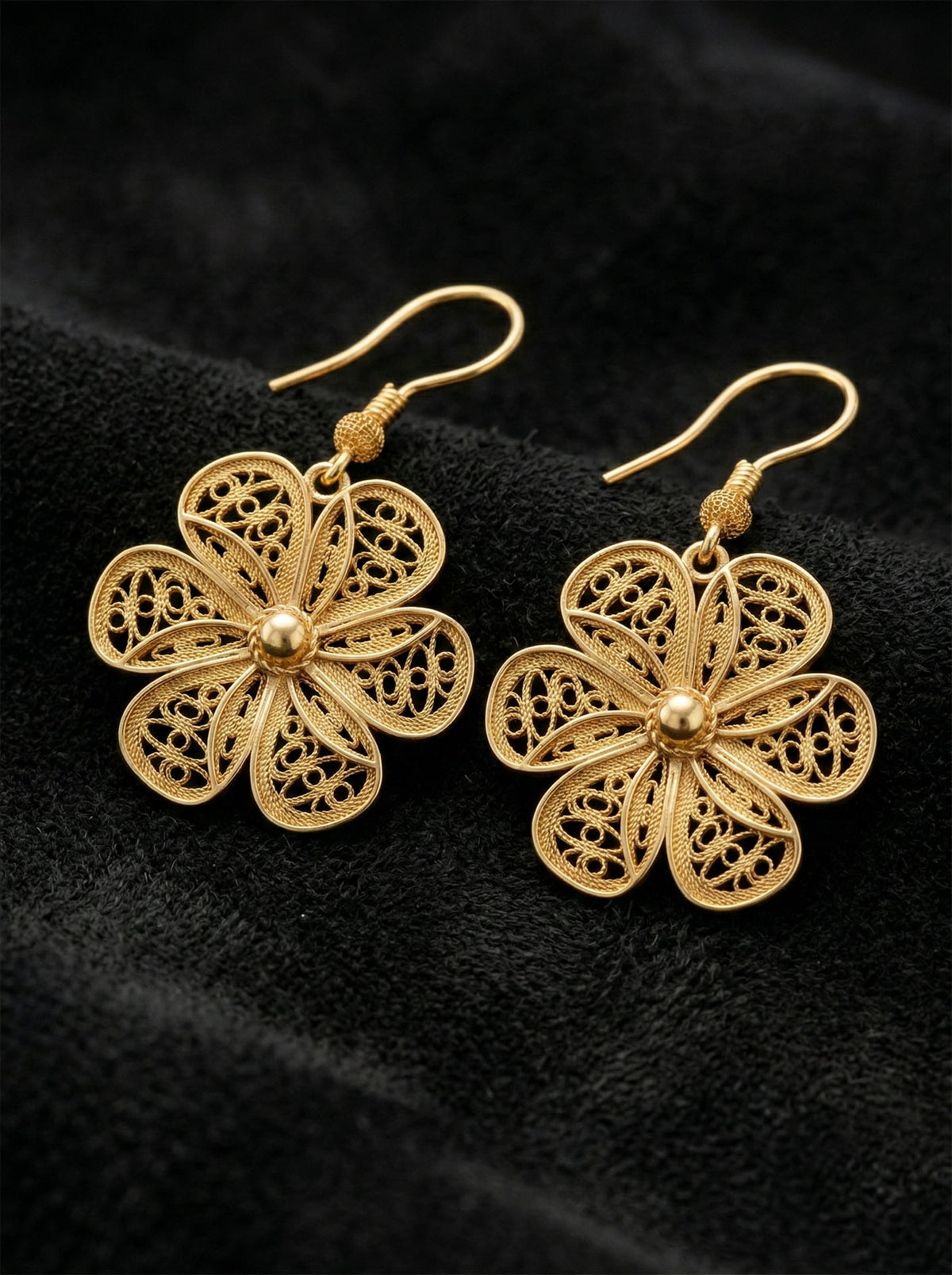 Gold Plated Filigree Daisy Drop Earrings in 925 sterling silver