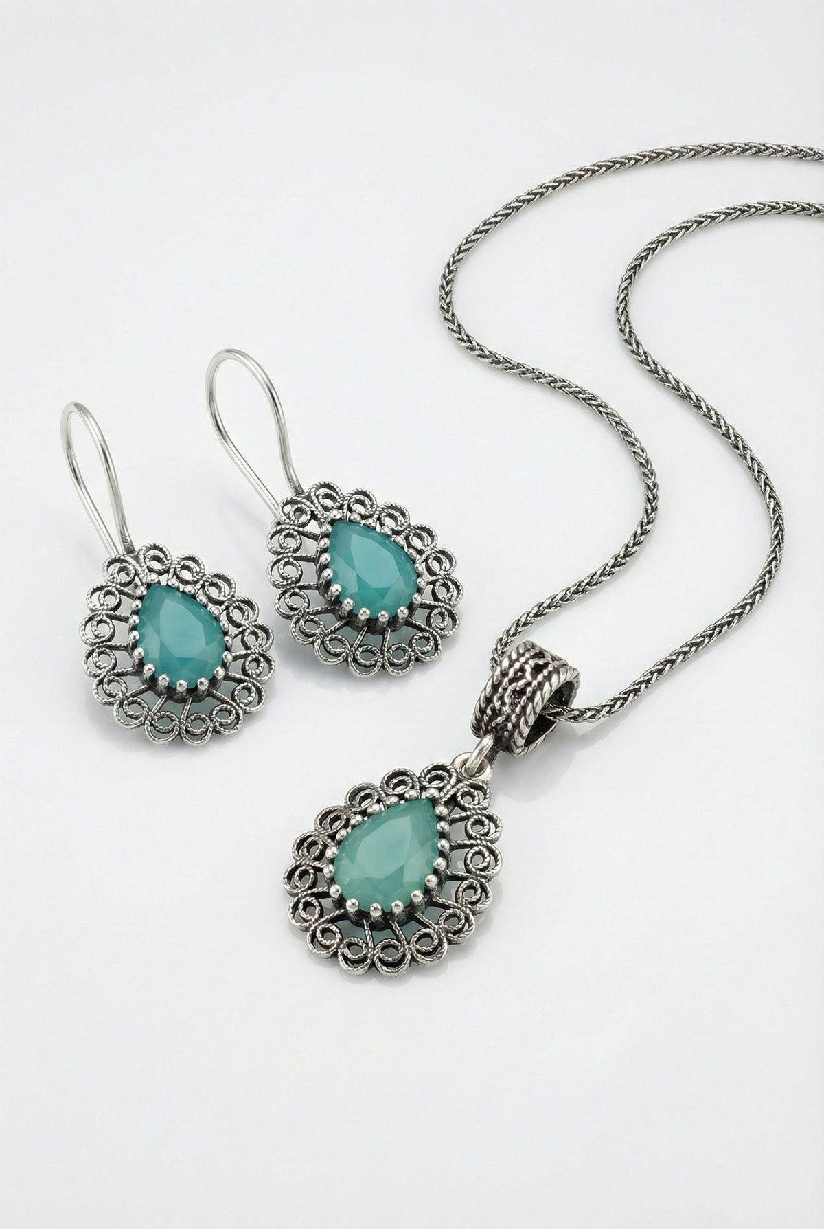 Aventurine Teardrop Necklace Earrings Set in 925 sterling silver - view 6