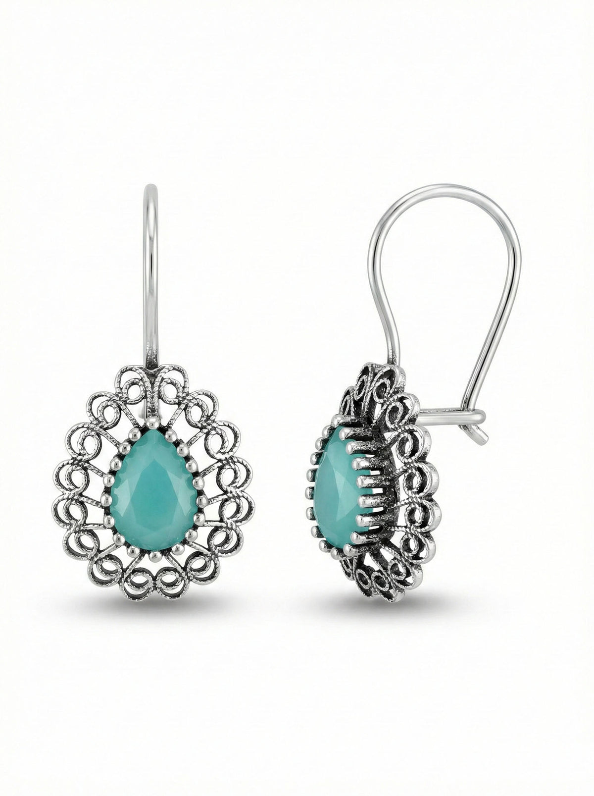 Teardrop Filigree Aventurine Drop Earrings in 925 sterling silver - view 3