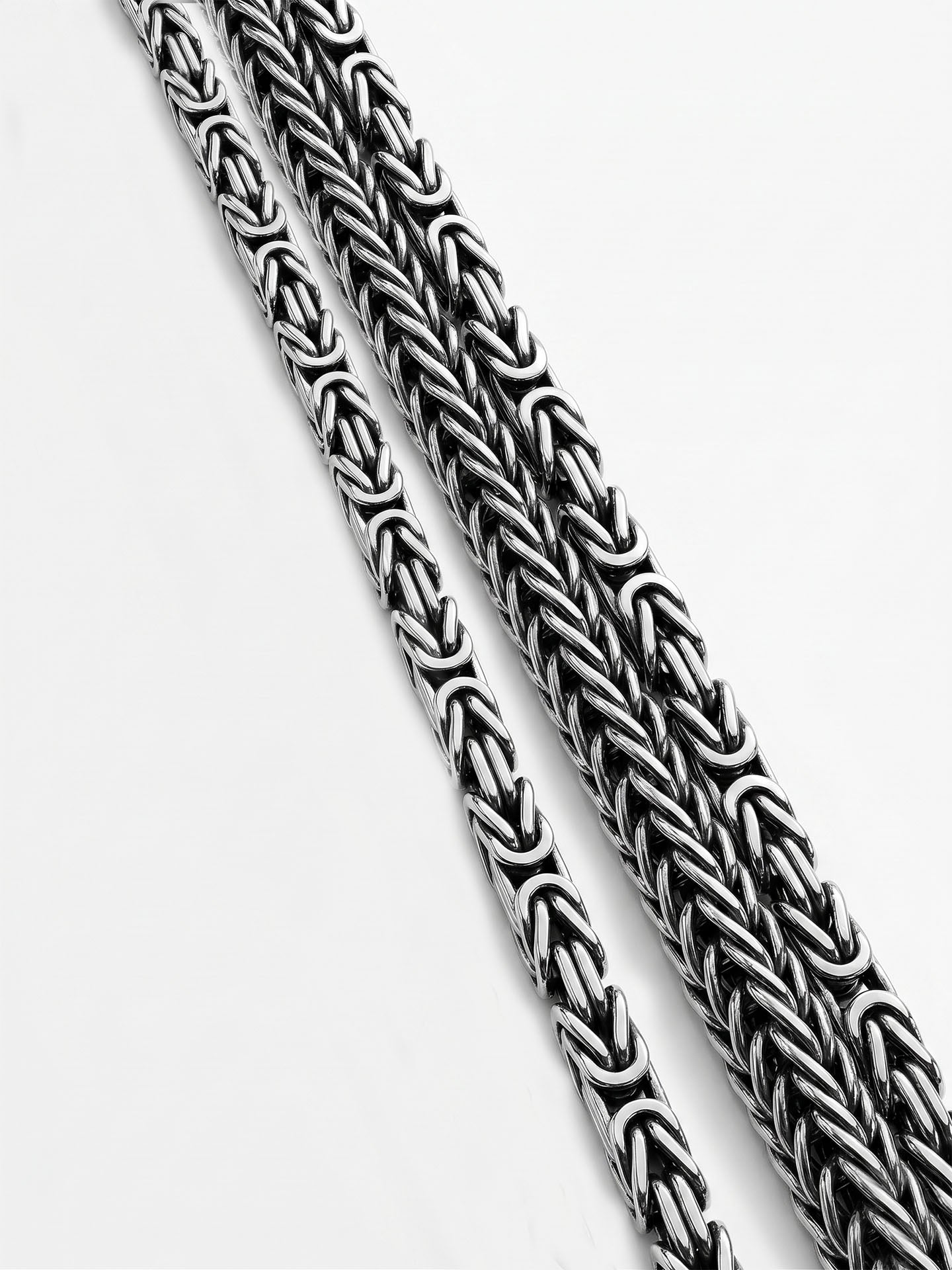 925 Sterling Silver Men's Bracelet - Oxidized Triple Row Byzantine Chain with Custom Patterned Clasp