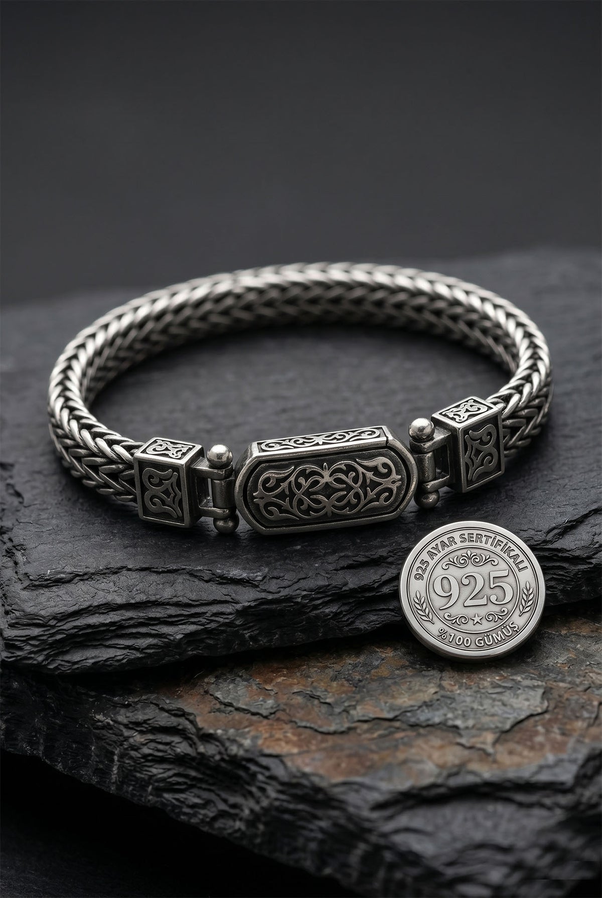 Men's Oxidized Bracelet Triple Woven Custom in 925 sterling silver