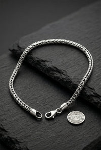 925 Sterling Silver Men's Bracelet - Oxidized Handcrafted Foxtail Chain