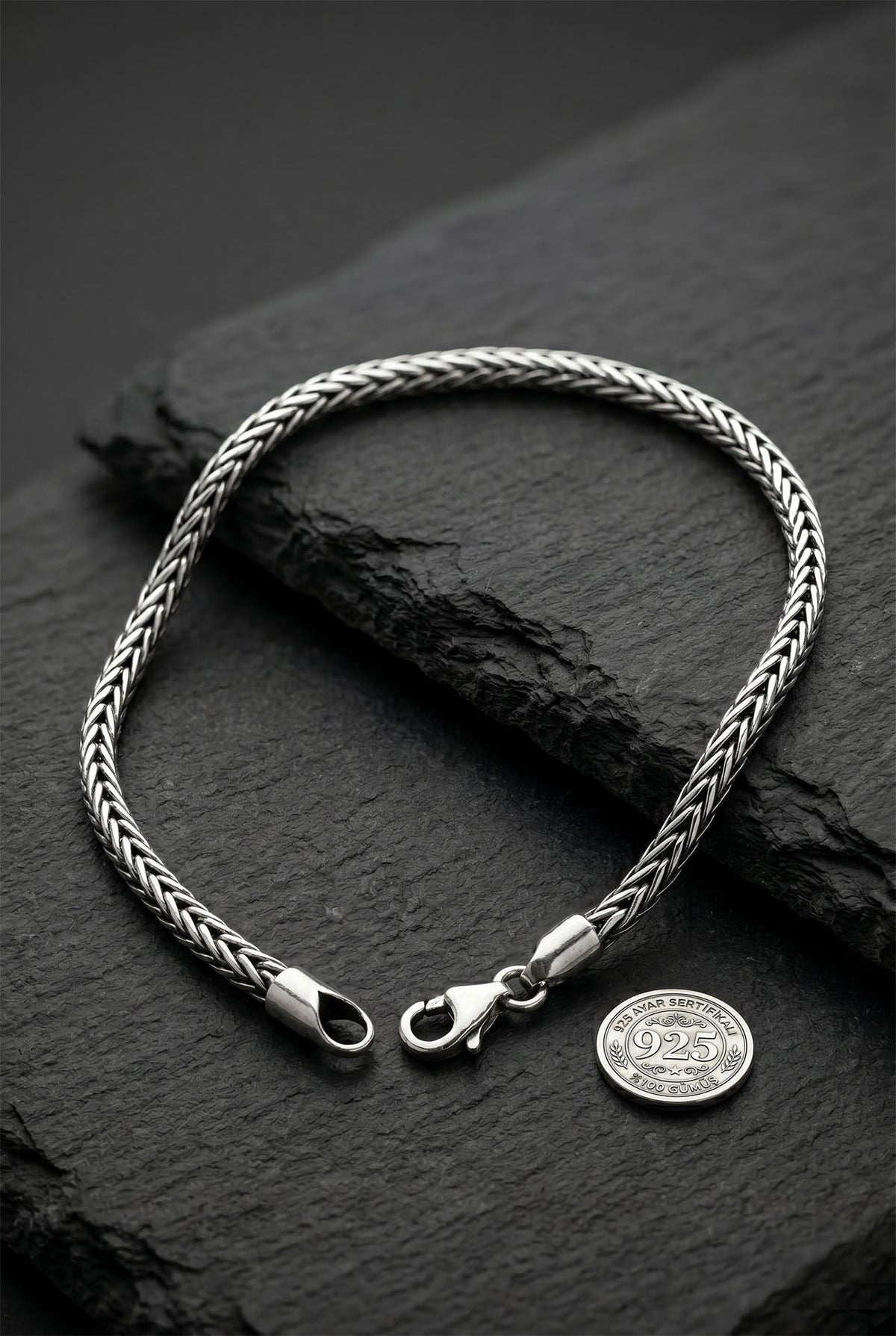 Men's Oxidized Bracelet - Foxtail Chain in 925 sterling silver