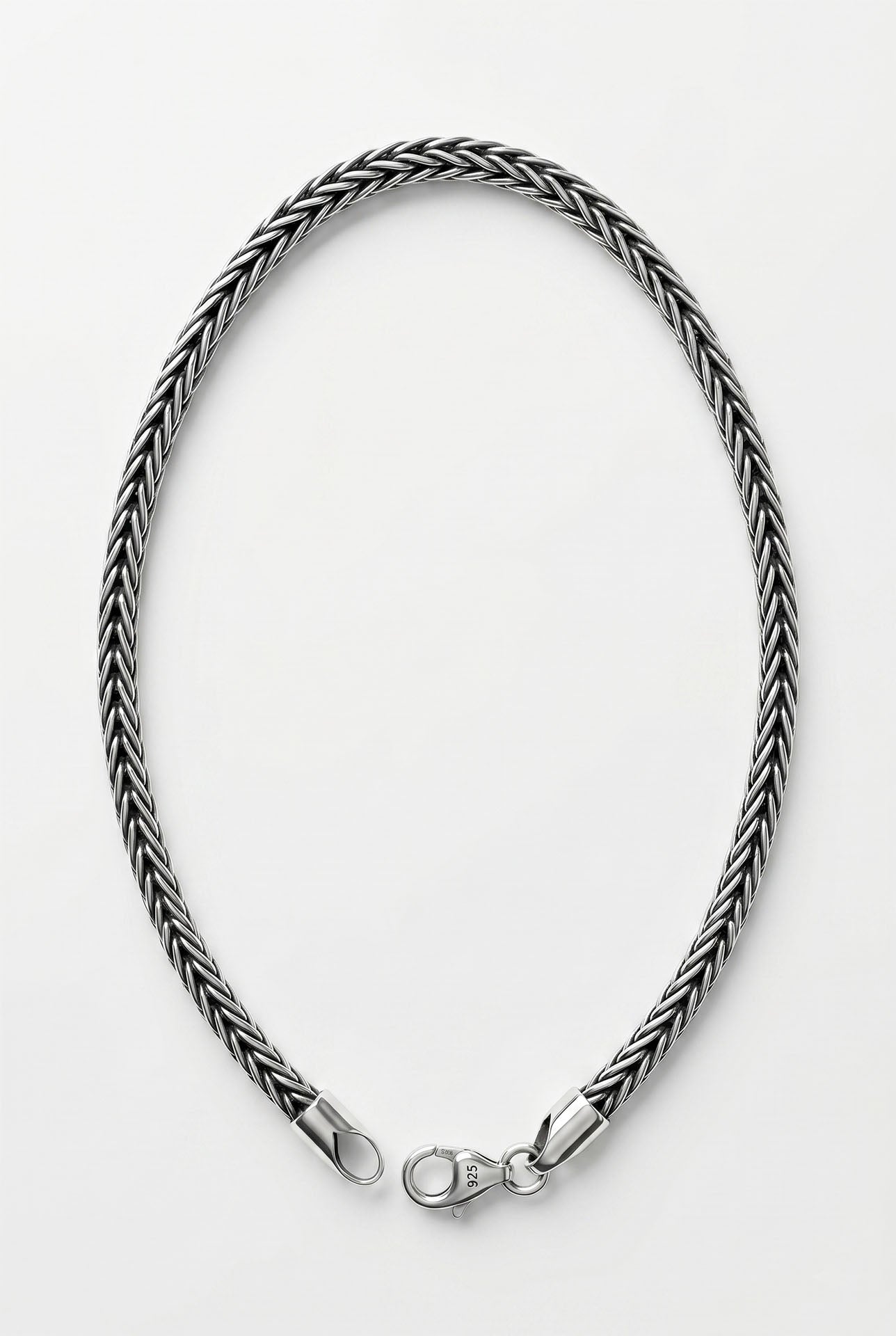 925 Sterling Silver Men's Bracelet - Oxidized Handcrafted Foxtail Chain