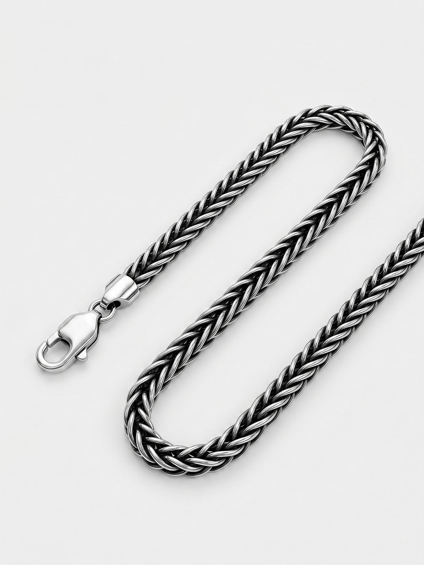 925 Sterling Silver Men's Bracelet - Oxidized Handcrafted Foxtail Chain
