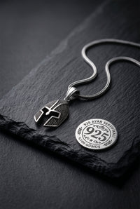 925 Sterling Silver Oxidized Spartan Helmet Pendant Foxtail Chain Necklace for Men
