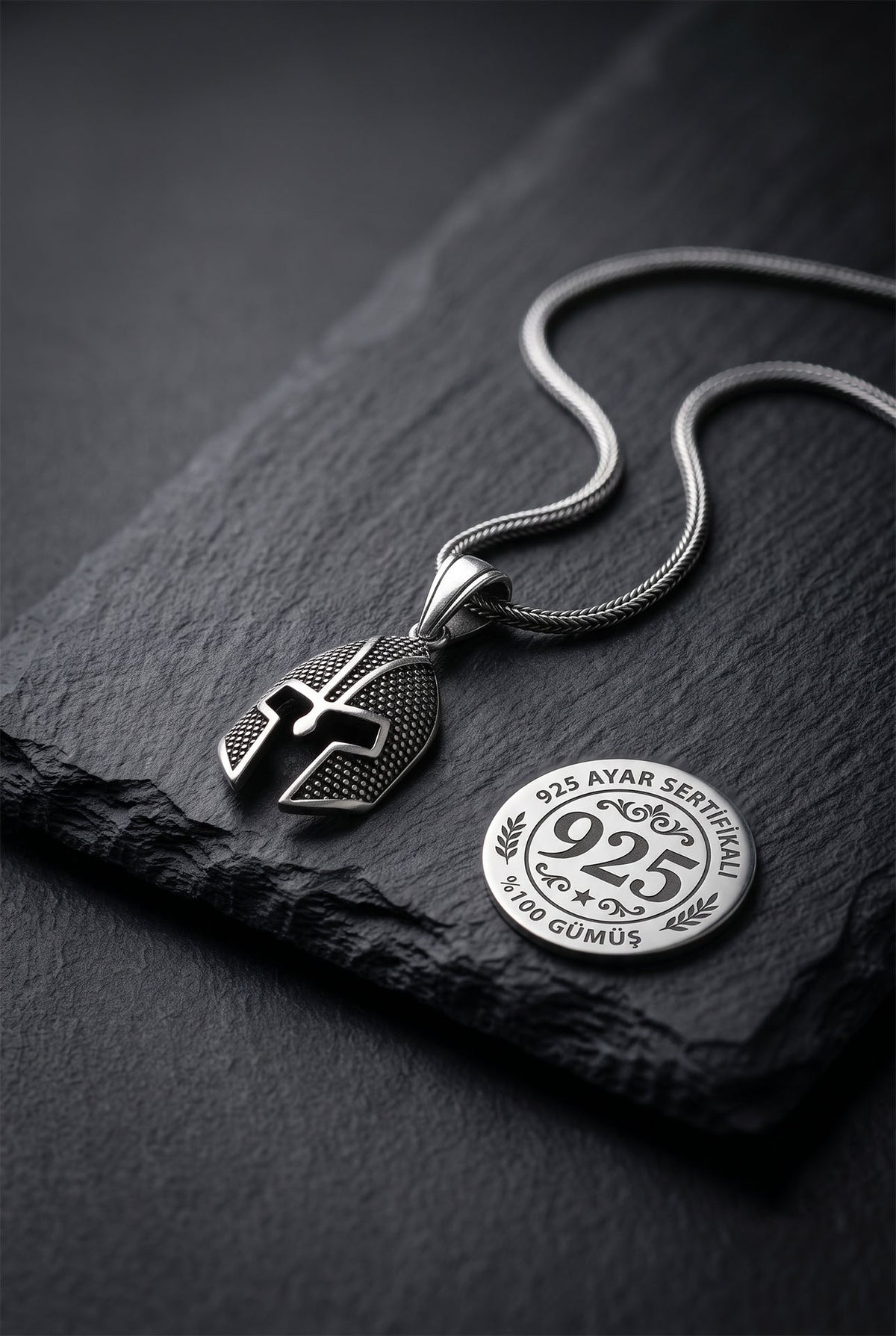 Men's Oxidized Spartan Helmet Pendant Necklace in 925 sterling silver