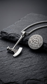 925 Sterling Silver Oxidized Viking Axe Pendant Foxtail Chain Necklace for Men