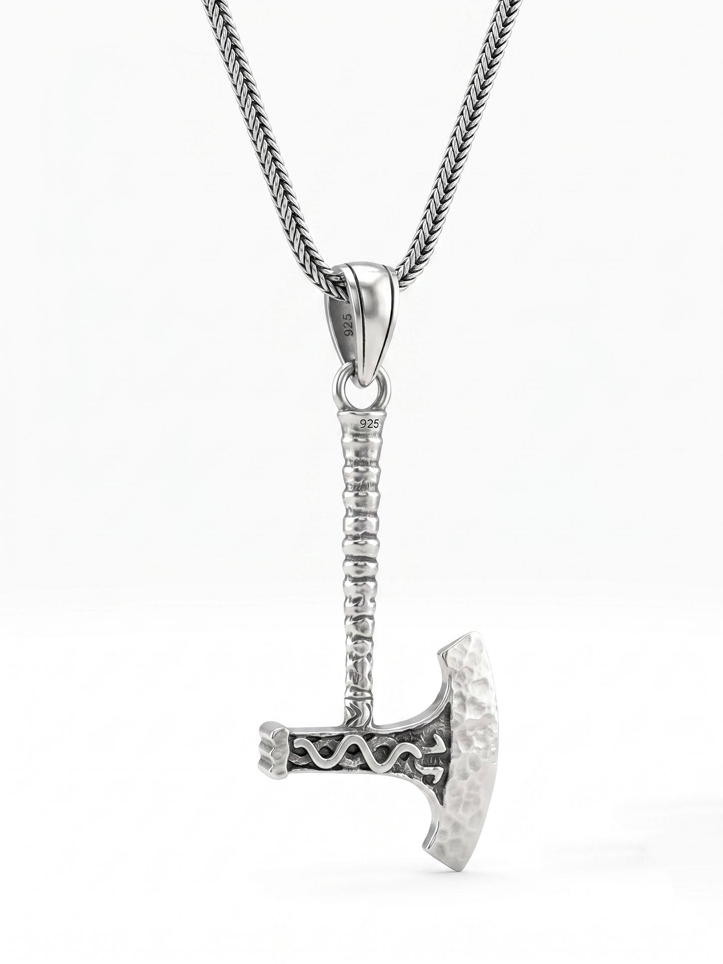 925 Sterling Silver Oxidized Viking Axe Pendant Foxtail Chain Necklace for Men
