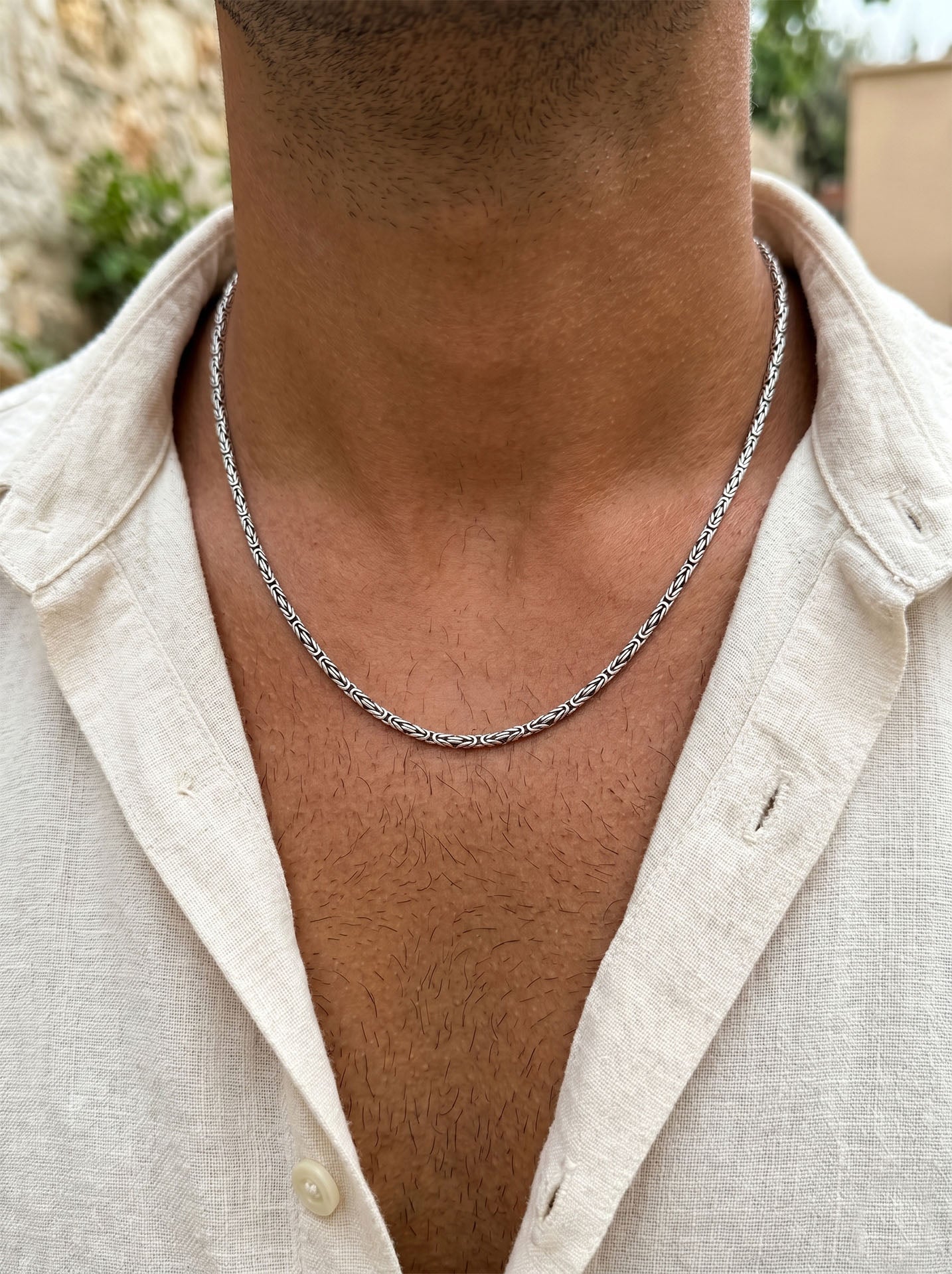 925 Sterling Silver Square Cut Byzantine Chain Necklace for Men (2,5mm)