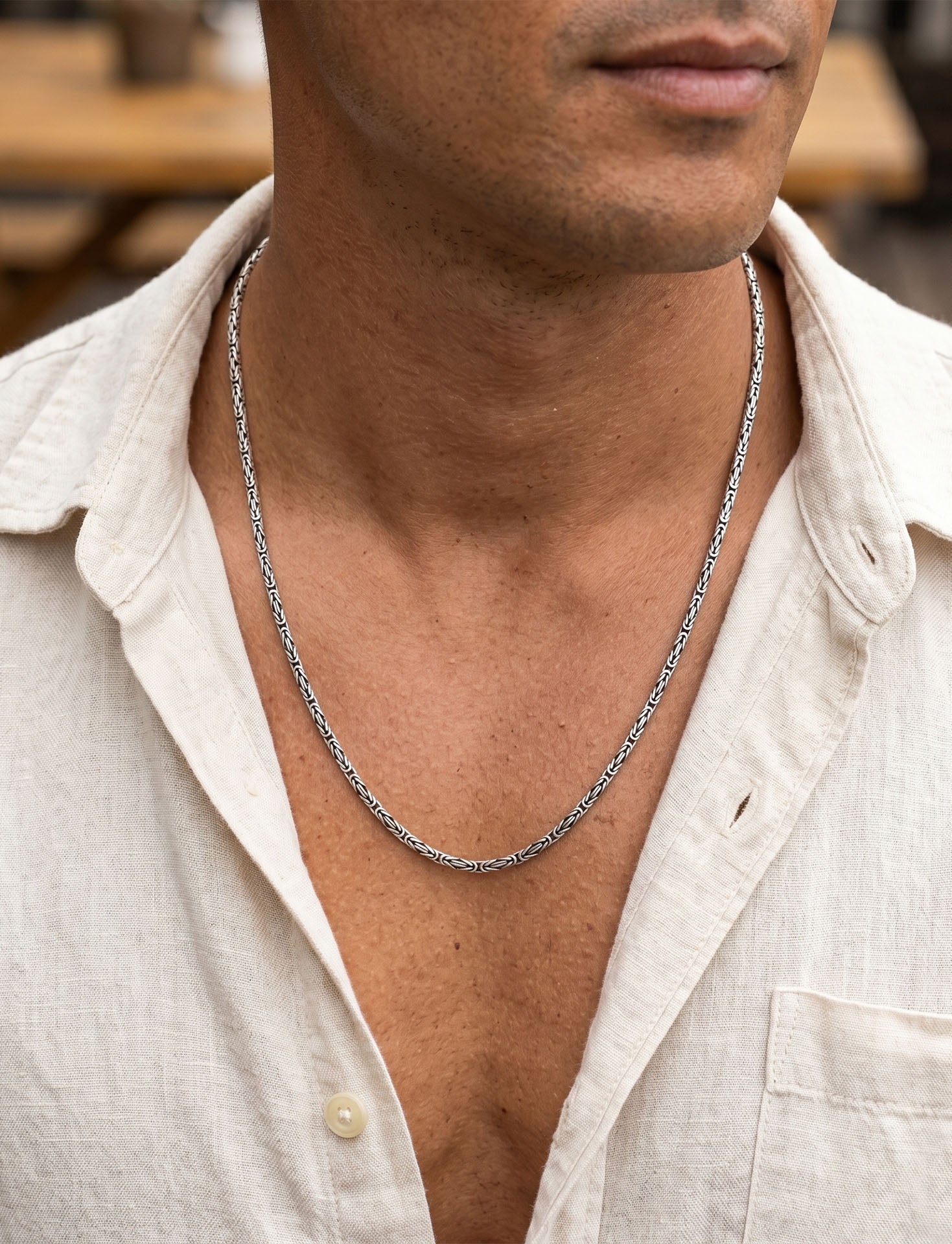 925 Sterling Silver Square Cut Byzantine Chain Necklace for Men (2,5mm)
