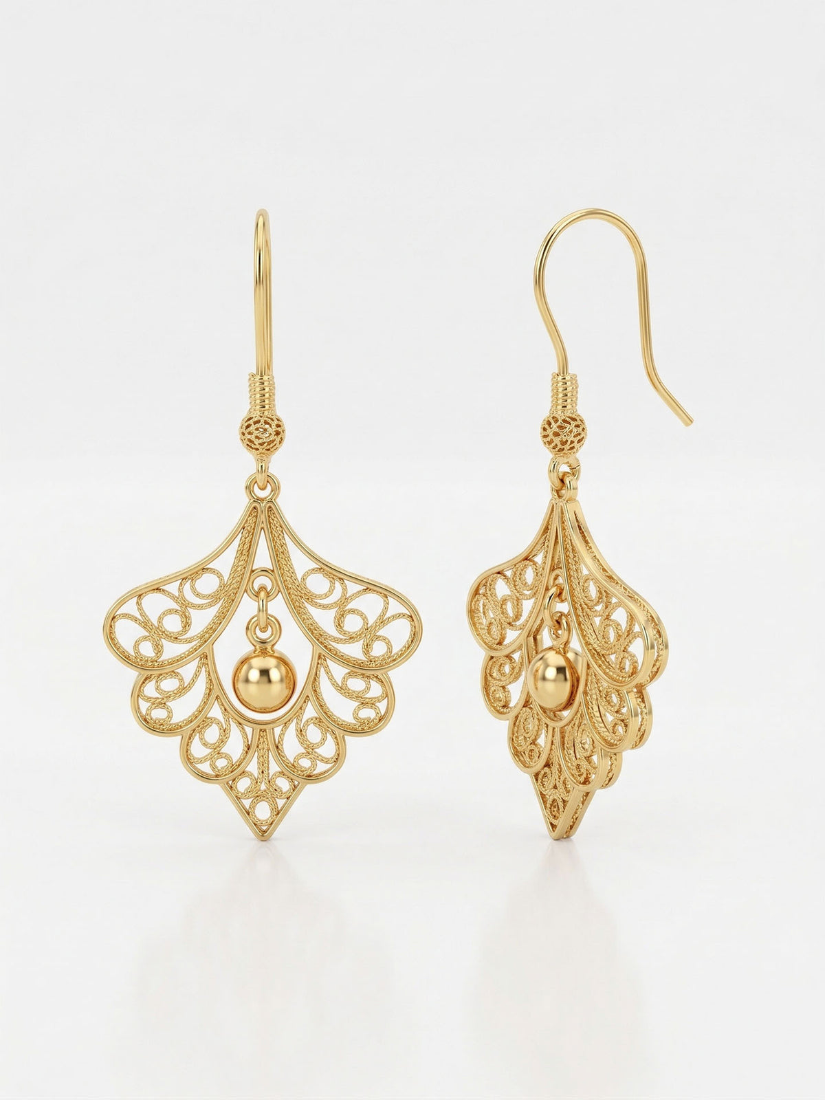 Gold Filigree Peacock Feather Handcrafted Drops in 925 sterling silver - view 4