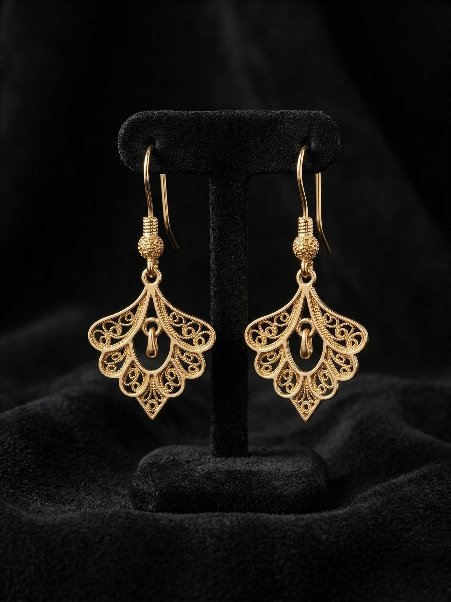 Traditional Handmade Filigree Gold Peacock Feather Minimalist Earrings Silver