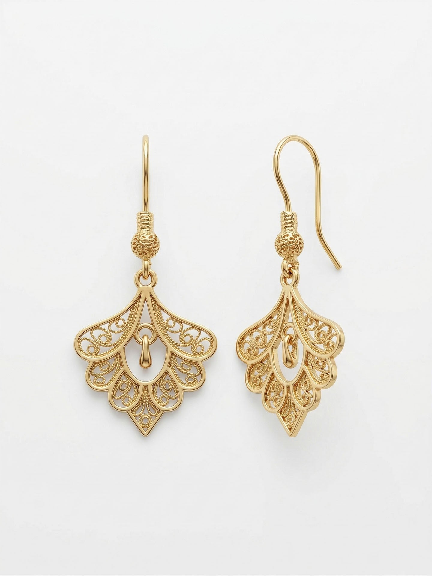 Traditional Handmade Filigree Gold Peacock Feather Minimalist Earrings Silver