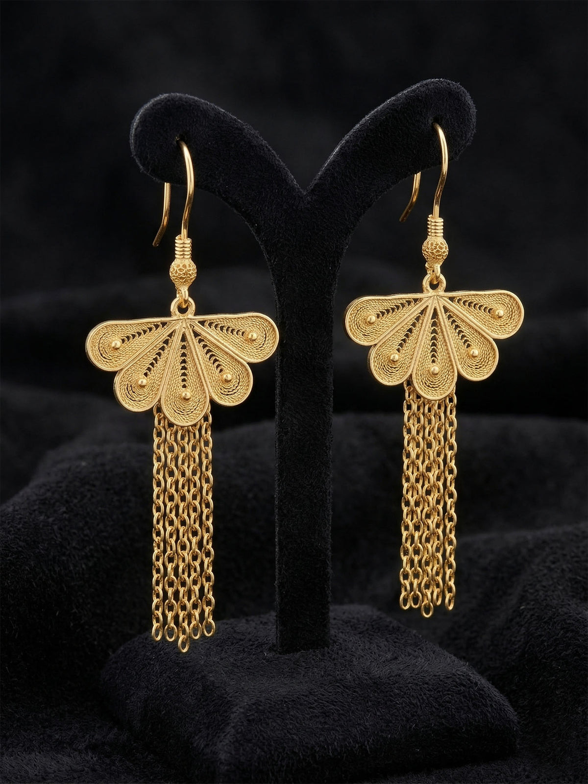 Gold Filigree Large Scallop Chain Drop Earrings in 925 sterling silver - view 3