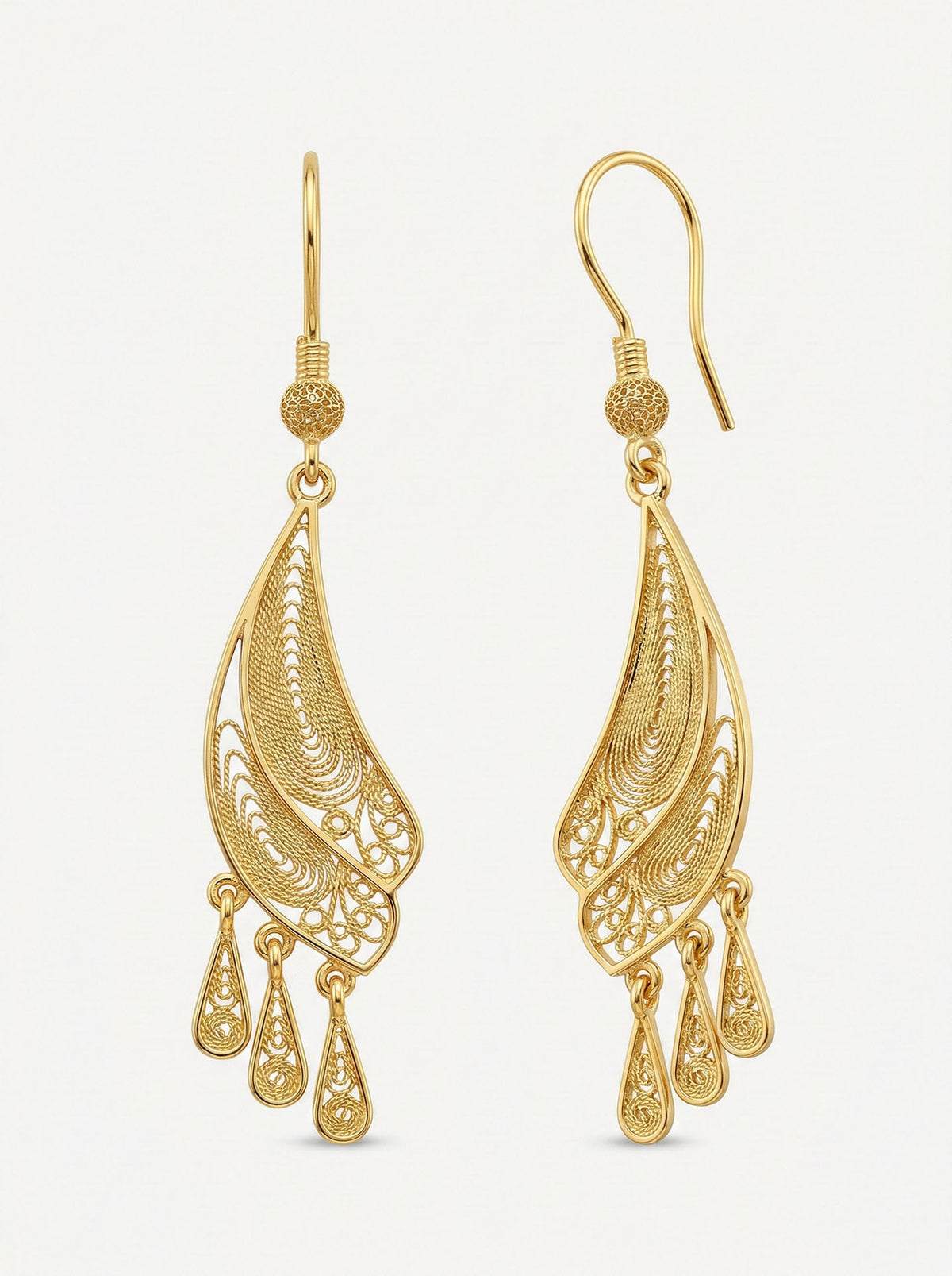 Gold Filigree Dragonfly Wing Drop Earrings in 925 sterling silver - view 5