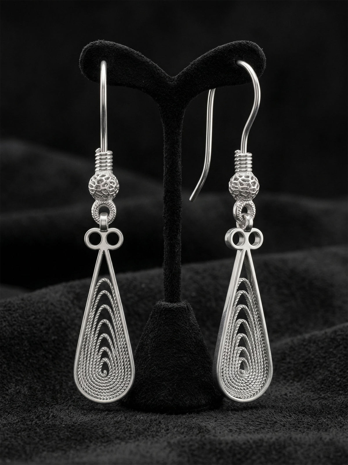 Traditional Filigree Teardrop Drop Earrings in 925 sterling silver - view 3