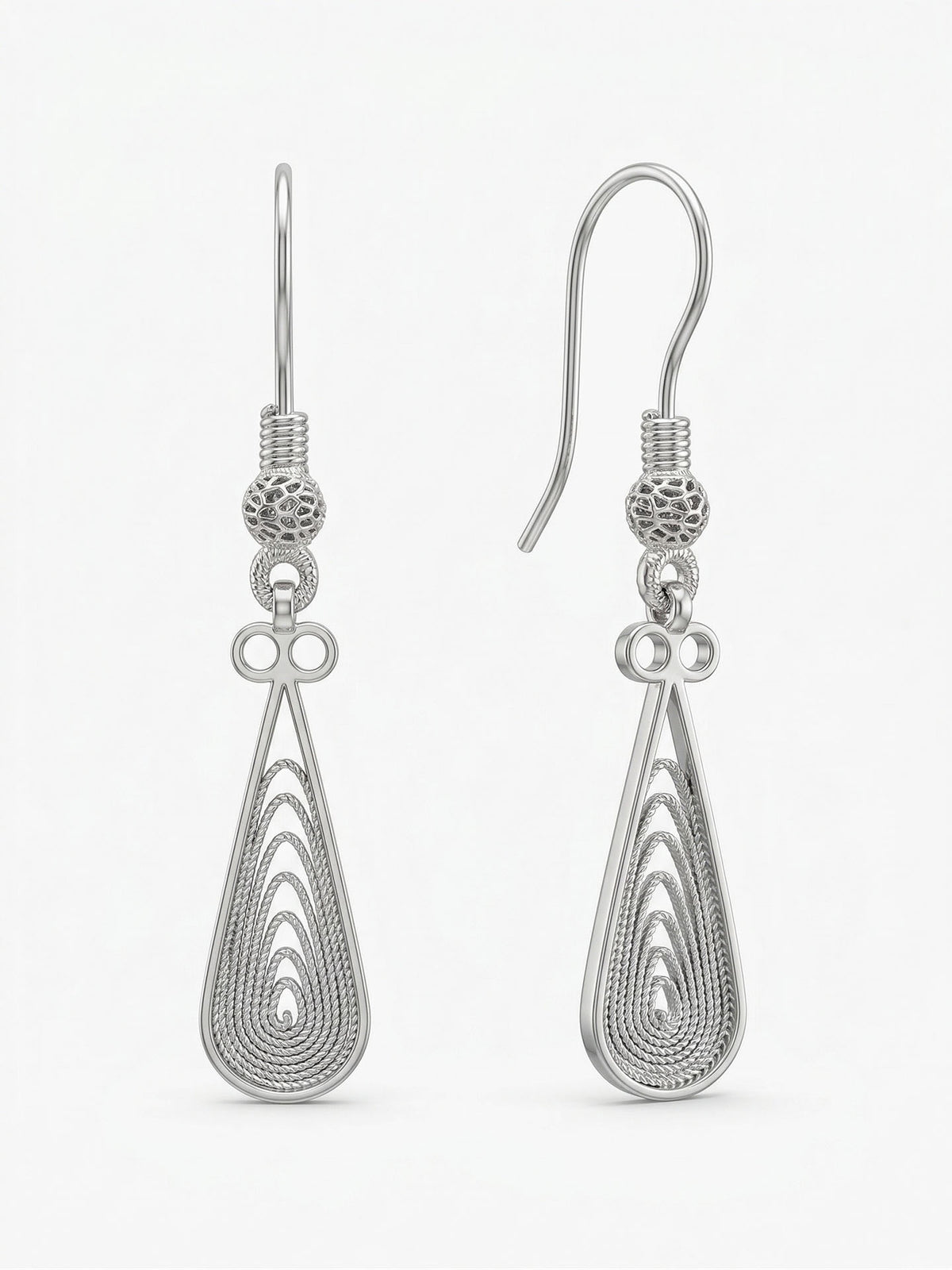 Traditional Filigree Teardrop Drop Earrings in 925 sterling silver - view 4