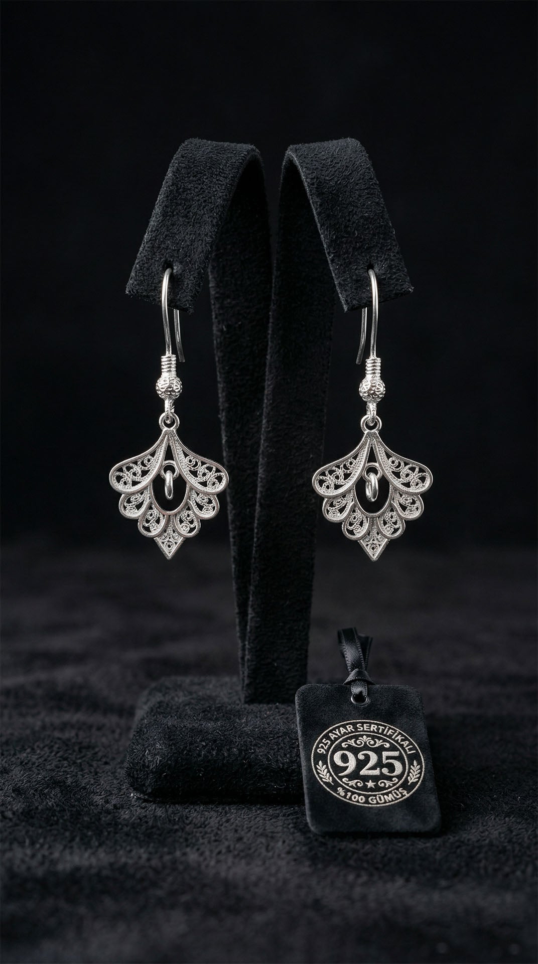 Filigree Peacock Feather Drop Earrings in 925 sterling silver
