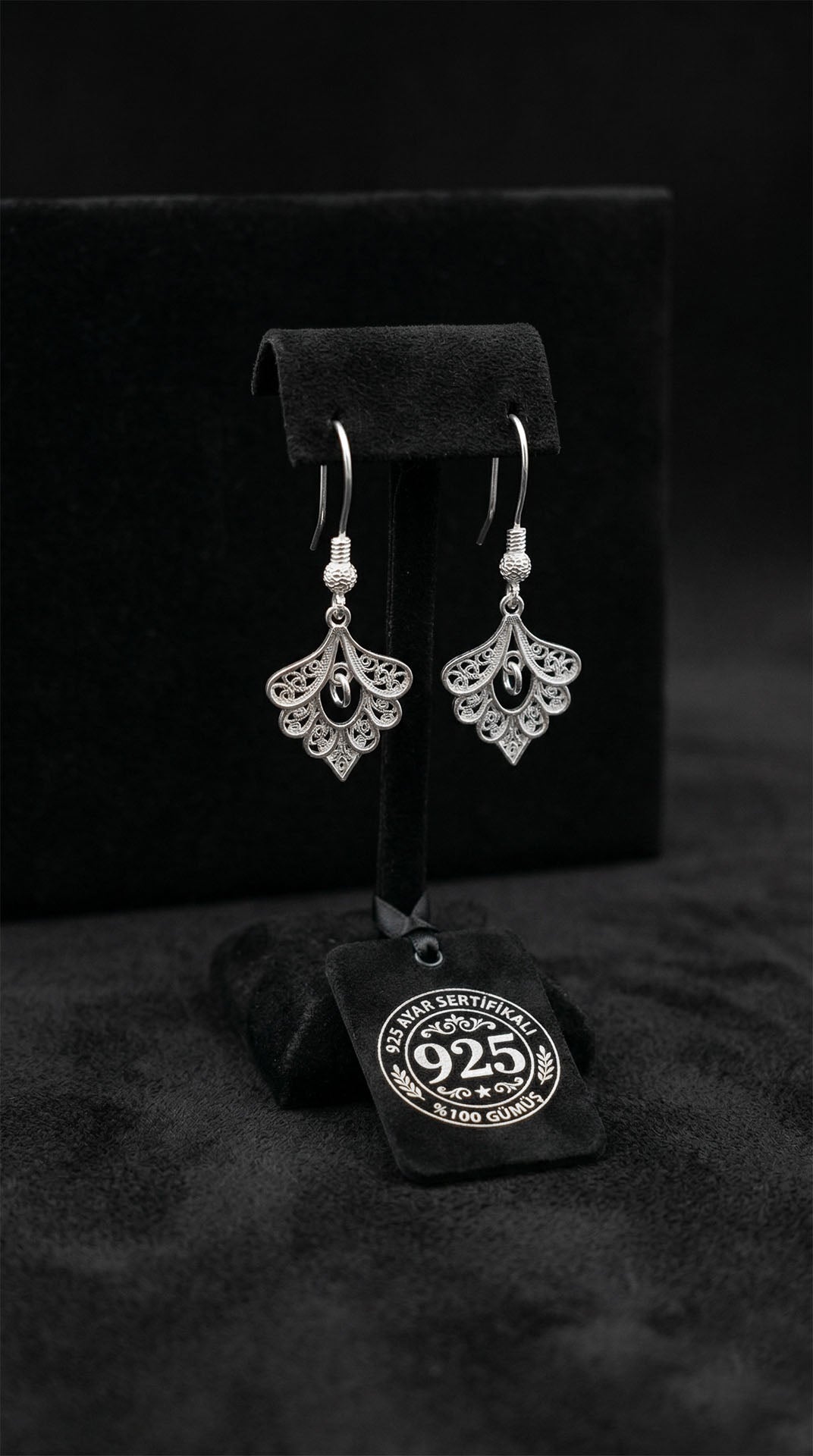 Traditional Handmade Filigree Peacock Feather Minimalist Hook Earrings Silver