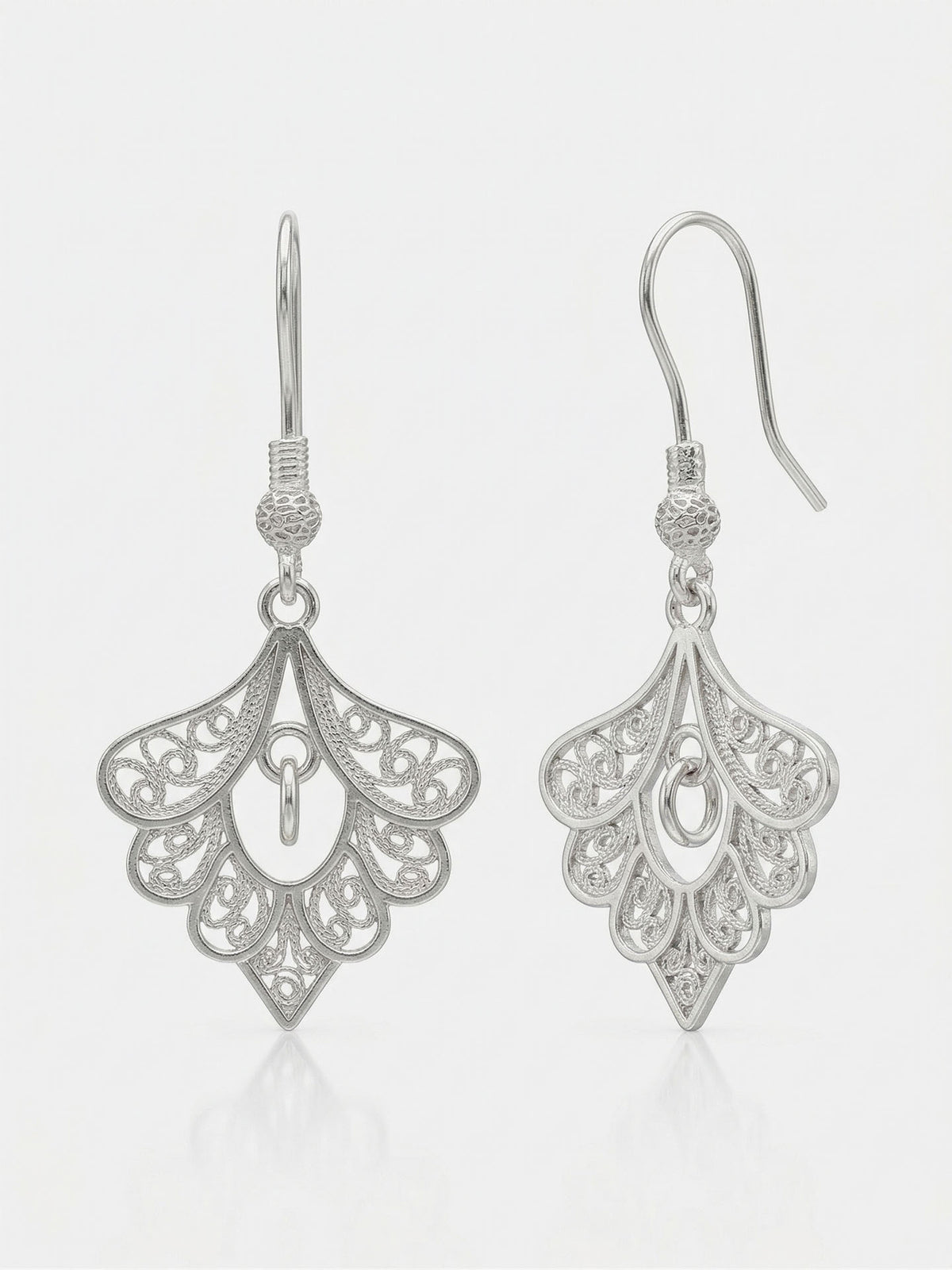 Filigree Peacock Feather Drop Earrings in 925 sterling silver - view 4
