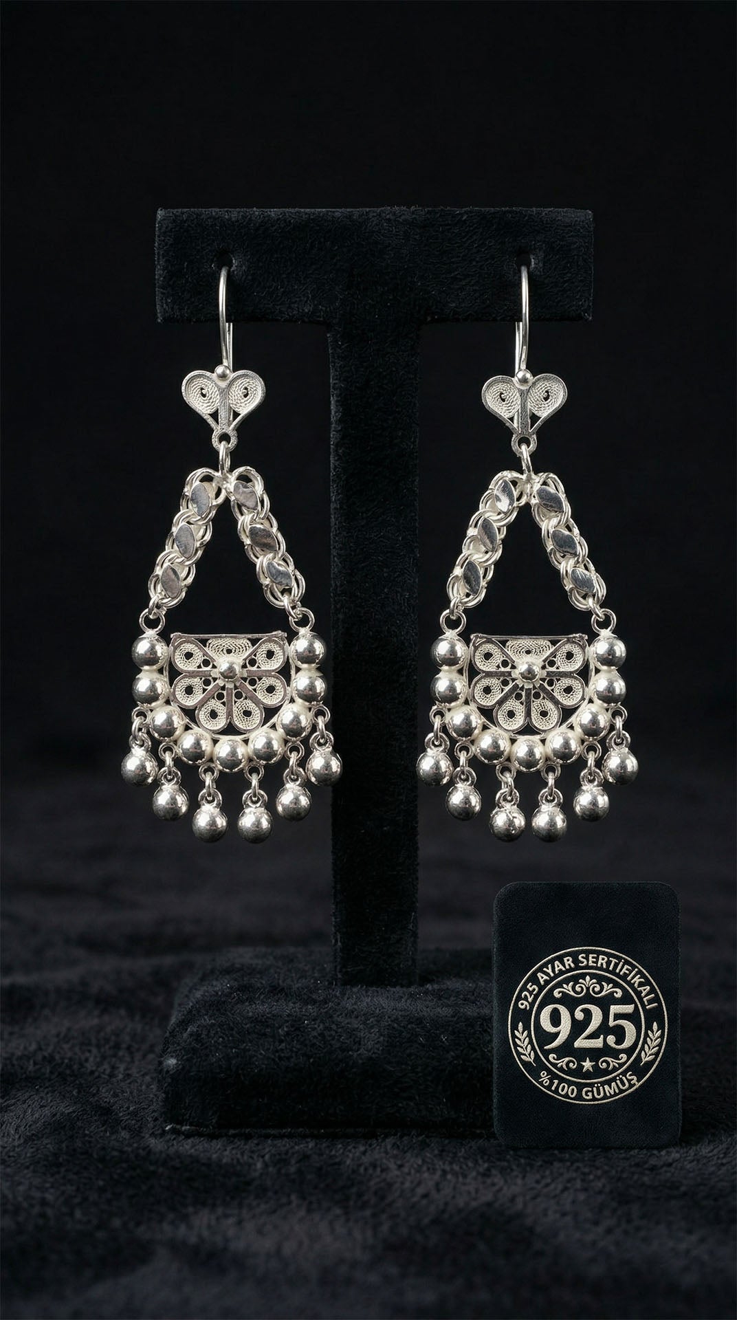 Beaded Cluster Shahmaran Filigree Drops in 925 sterling silver