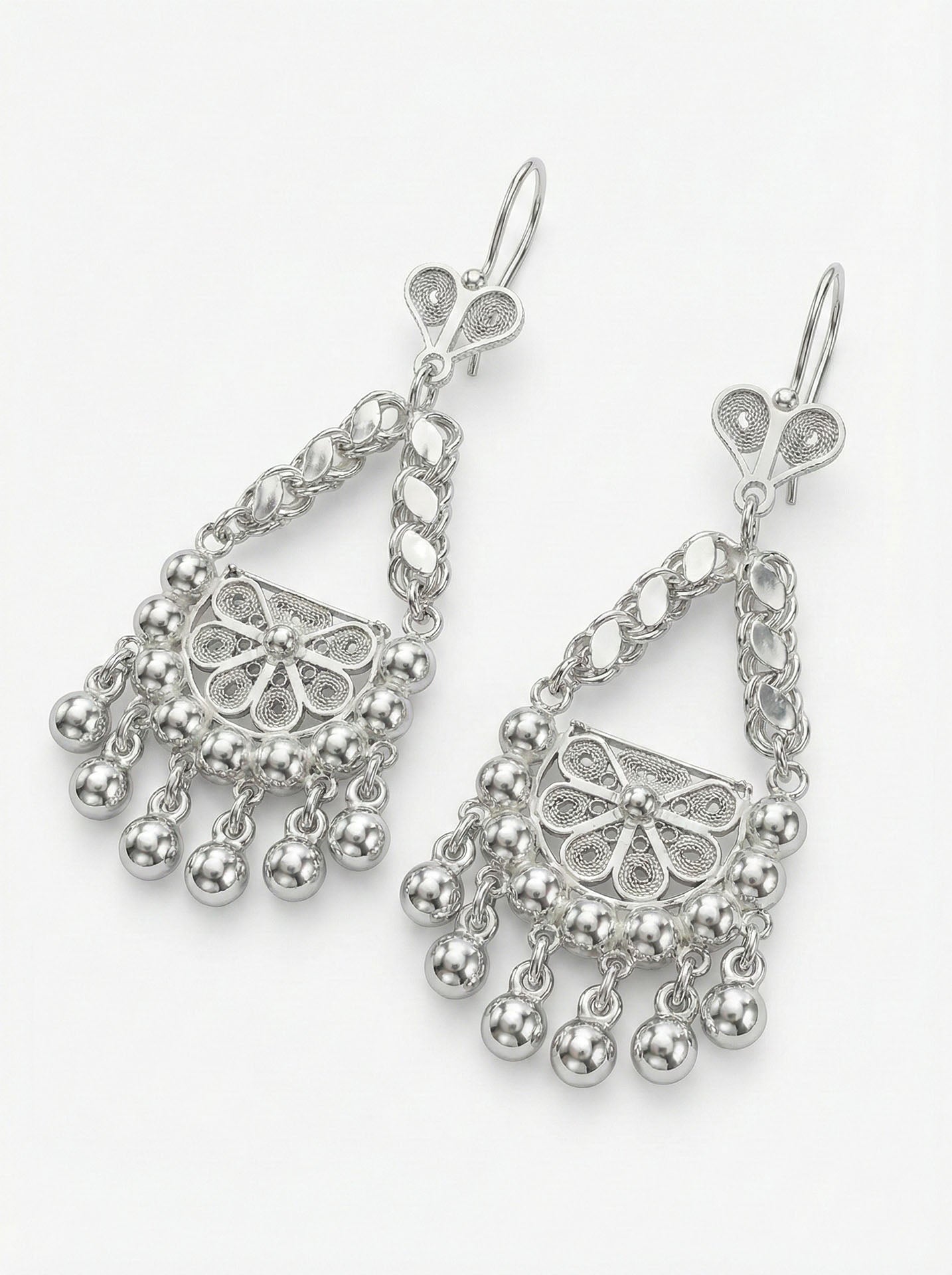 Traditional Handmade Filigree Cluster Shahmaran Earrings Silver