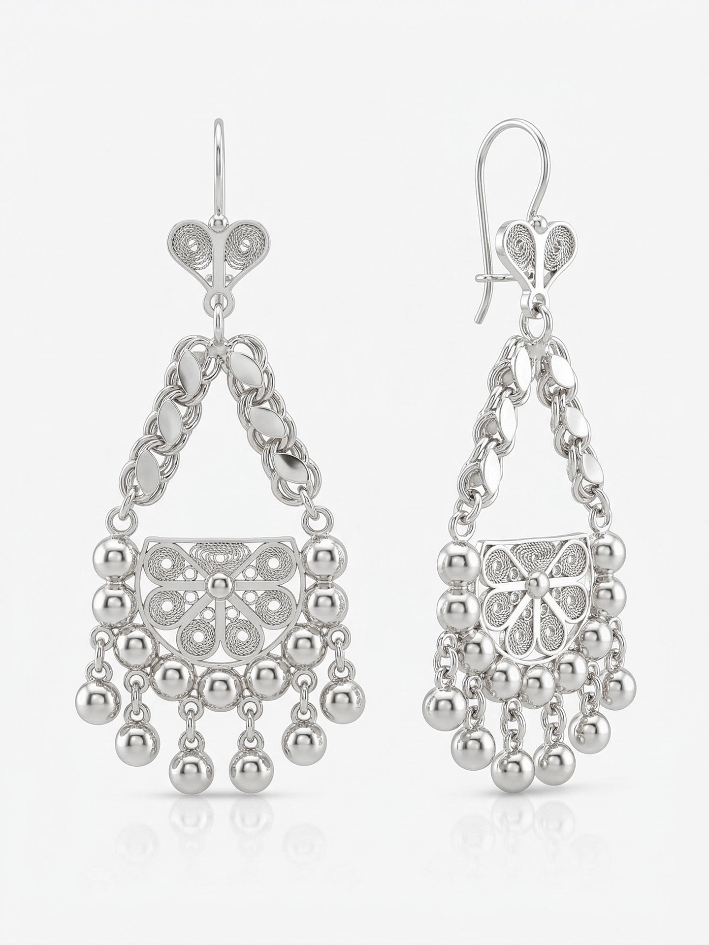 Traditional Handmade Filigree Cluster Shahmaran Earrings Silver