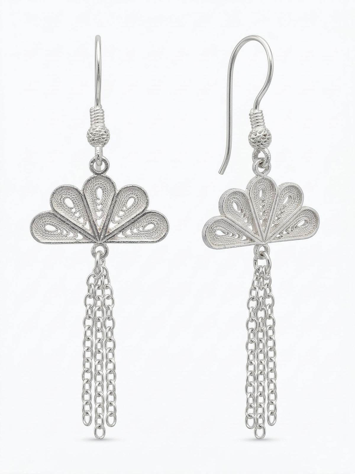 Filigree Small Scallop Chain Drop Earrings in 925 sterling silver - view 4