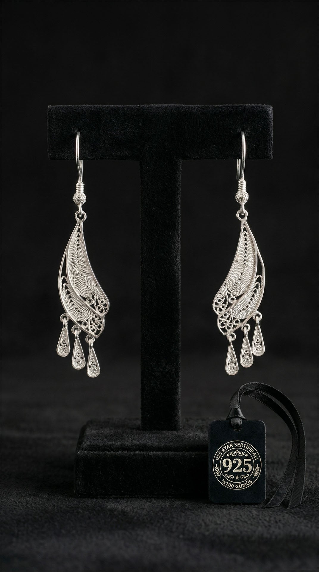 Filigree Dragonfly Wing Drop Earrings in 925 sterling silver