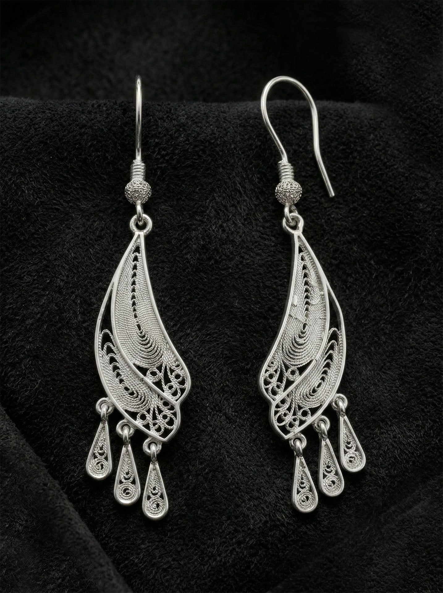 Traditional Handmade Filigree Dragonfly Wing Earrings Silver