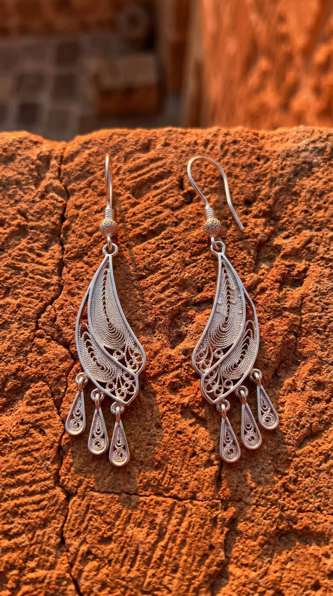 Traditional Handmade Filigree Dragonfly Wing Earrings Silver
