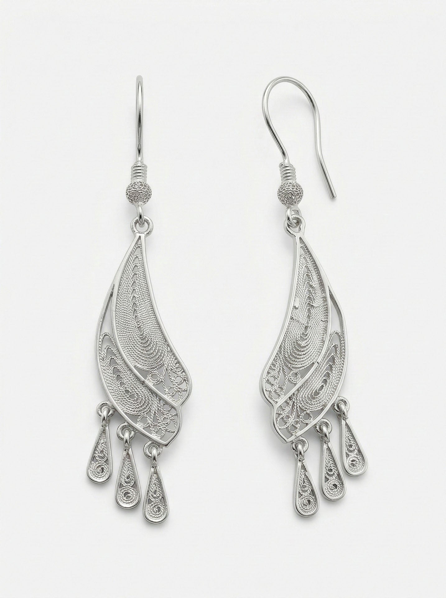 Traditional Handmade Filigree Dragonfly Wing Earrings Silver