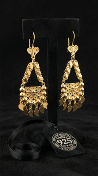 925 Sterling Silver Traditional Filigree Gold Plated Sequined Cluster Shahmaran Earrings