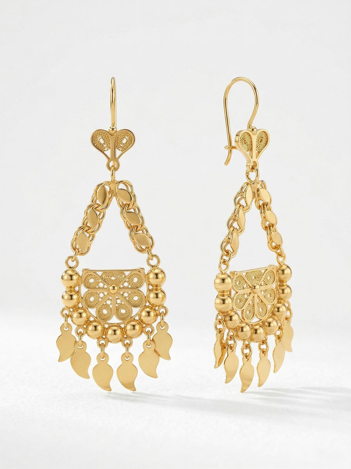 Traditional Filigree Sequin Cluster Shahmaran Earrings Gold Plated Silver