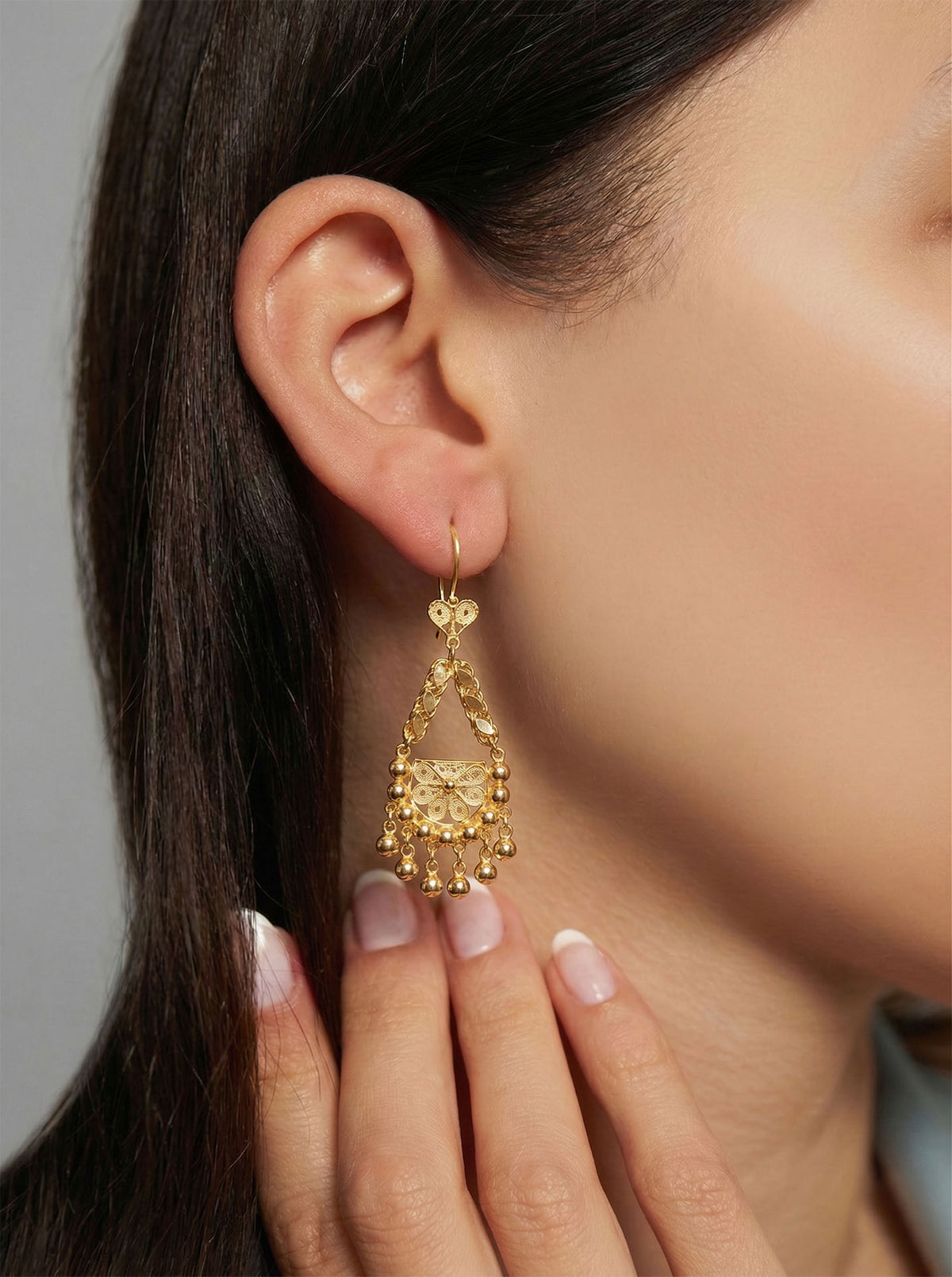 Gold Beaded Cluster Shahmaran Filigree Drops in 925 sterling silver - view 2