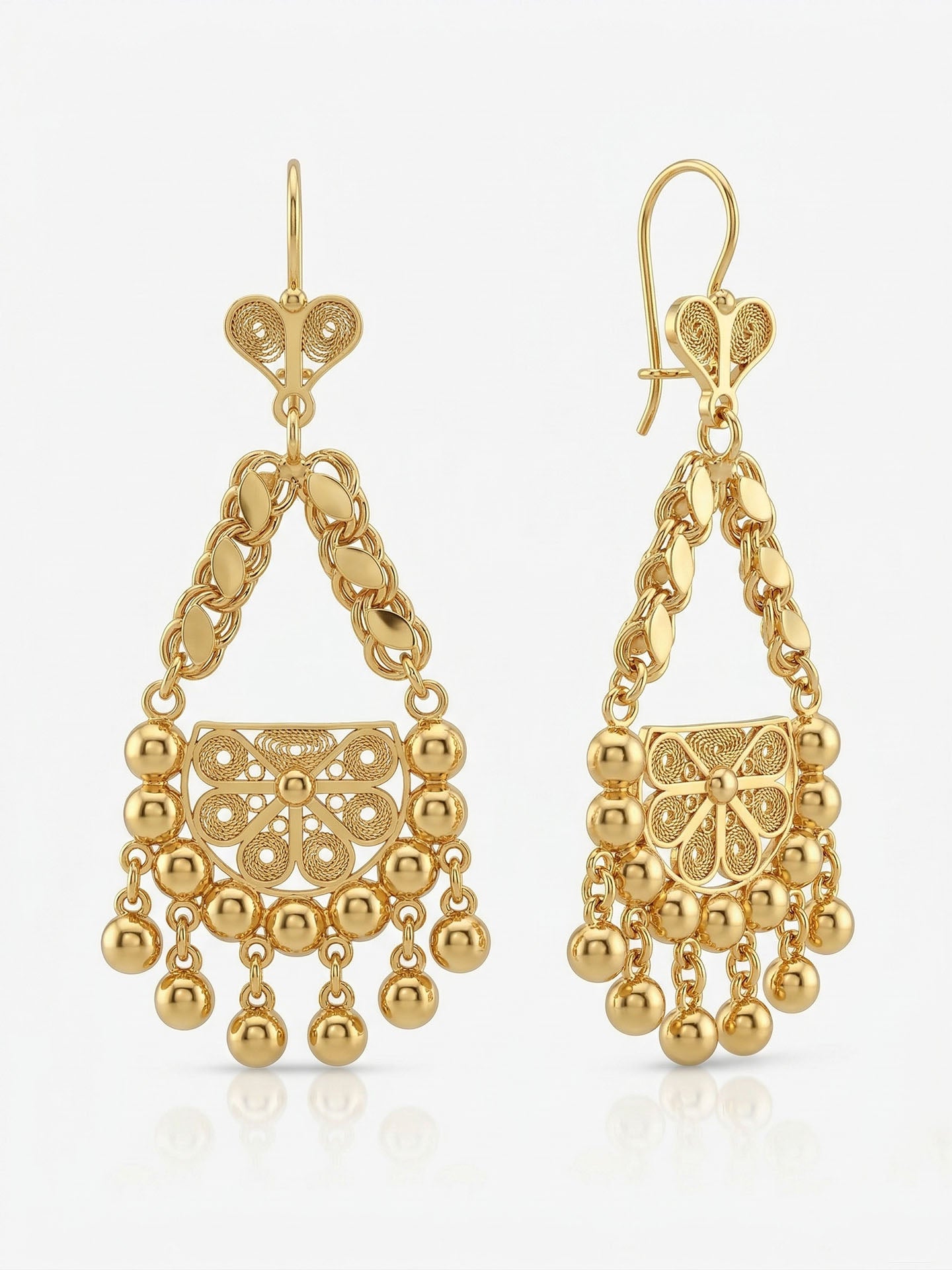 Traditional Filigree Cluster Shahmaran Earrings Gold Plated Silver