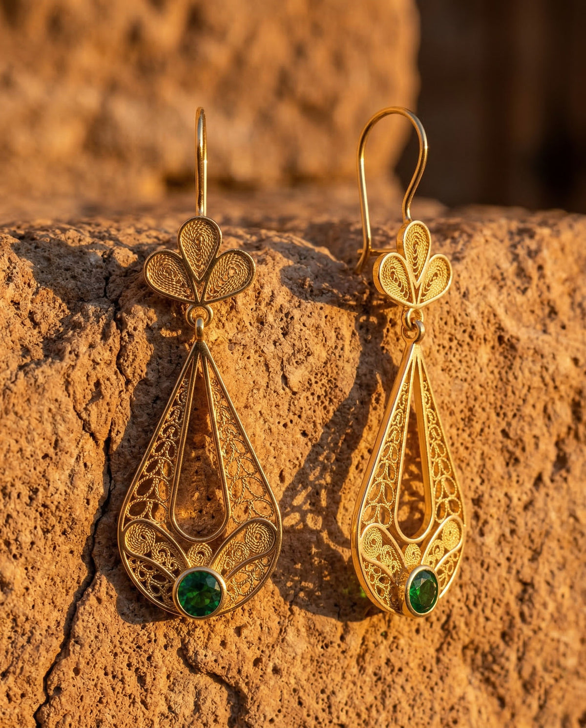 Gold Filigree Emerald Green Tulip Drops in 925 sterling silver - view 4