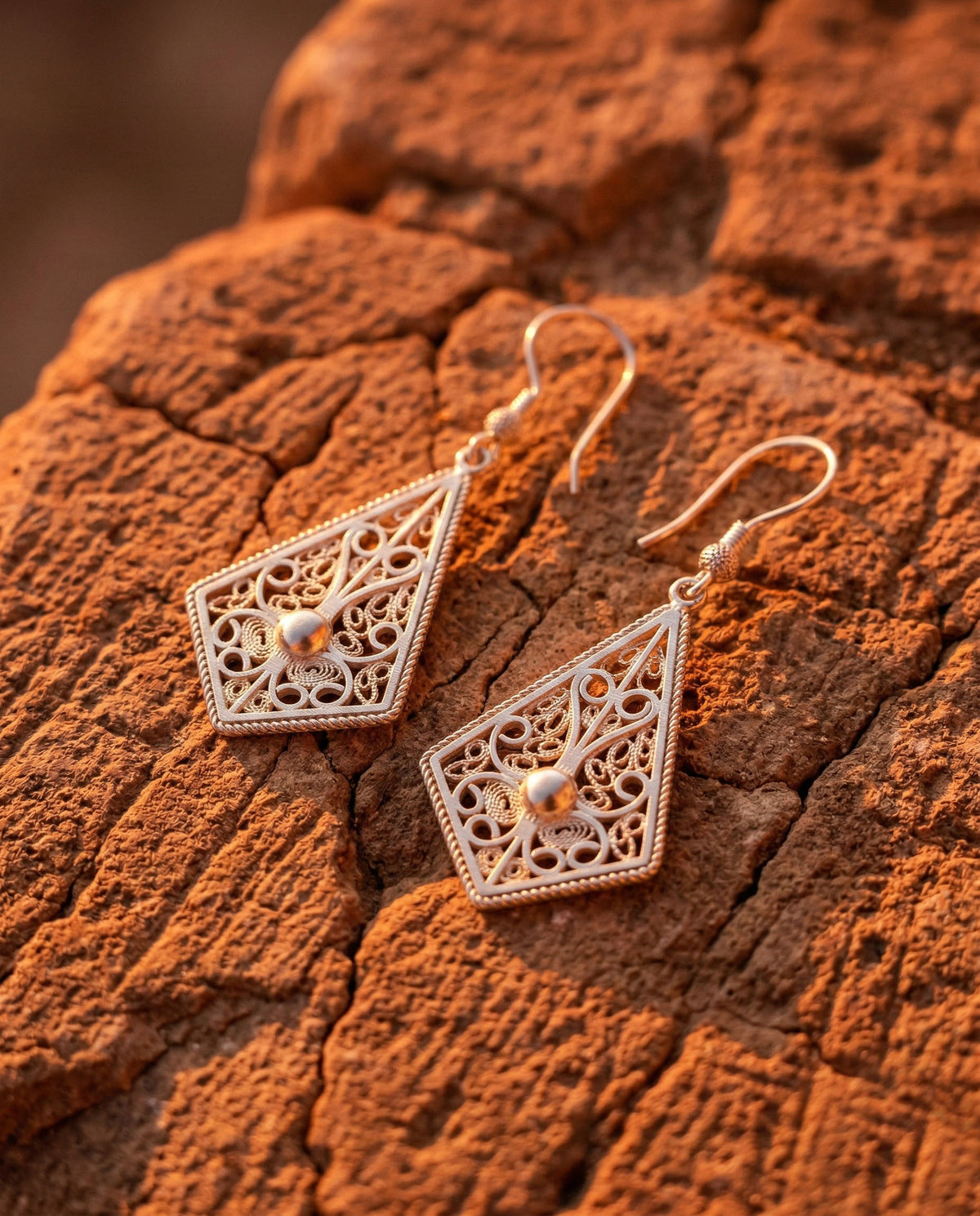 Traditional Filigree Rhombus Drop Earrings in 925 sterling silver - view 3
