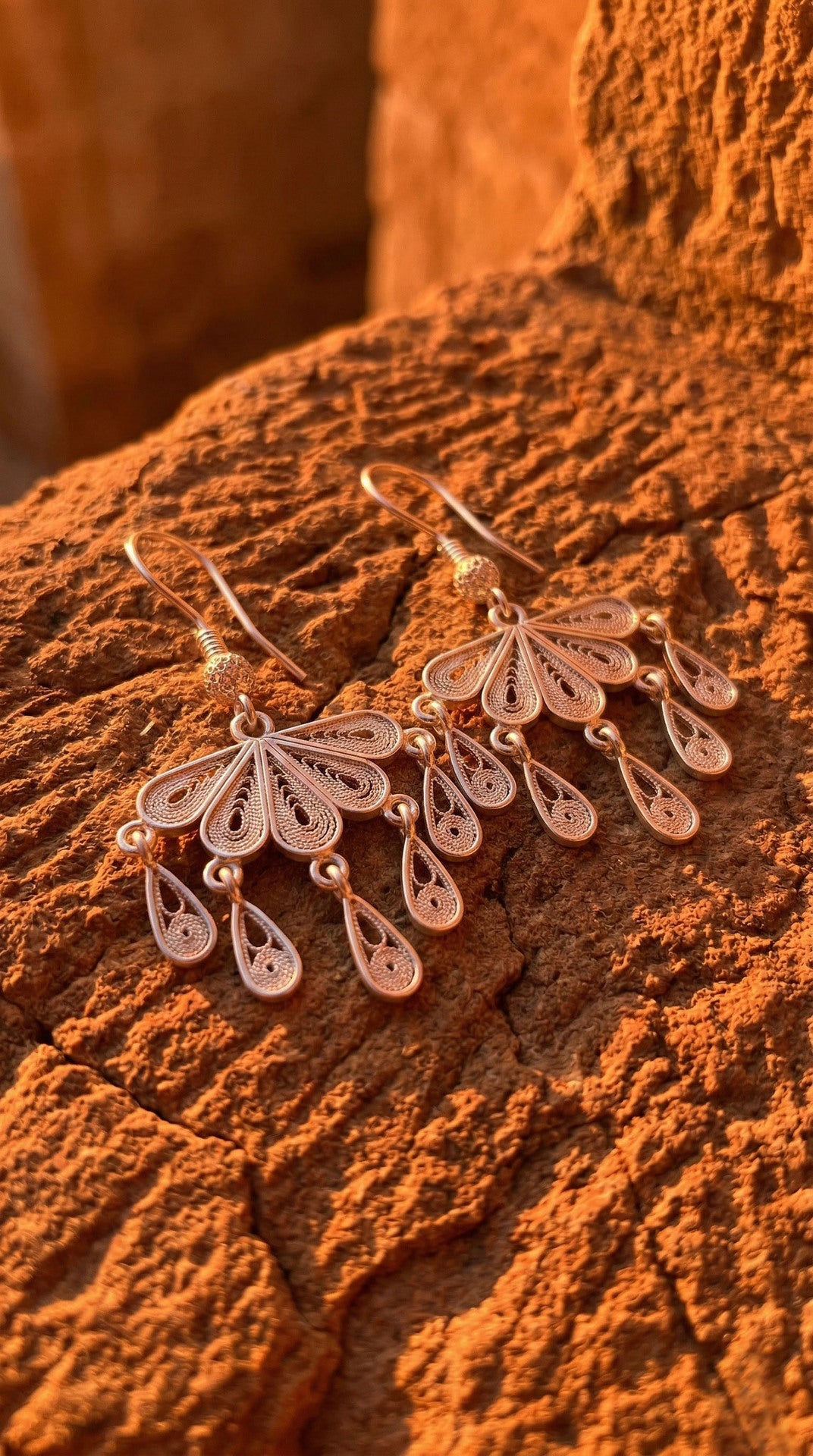 Traditional Filigree Drop Tassel Fan Earrings Silver